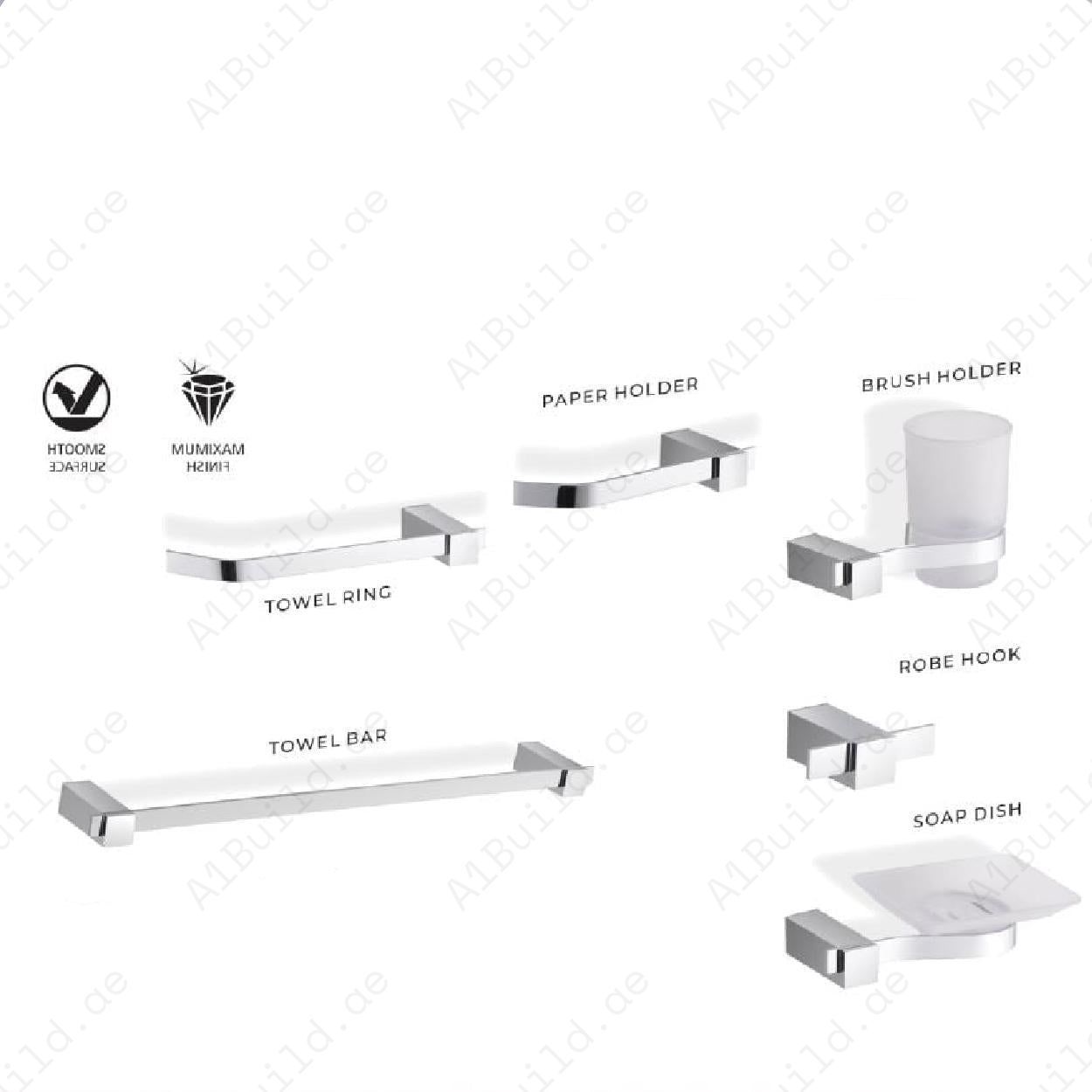 Premium Chrome Polished Bathroom Accessories Set – Elegant Towel Bar, Paper Holder, Robe Hook & More