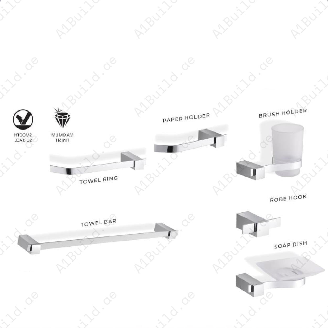 Premium Chrome Polished Bathroom Accessories Set – Elegant Towel Bar, Paper Holder, Robe Hook & More