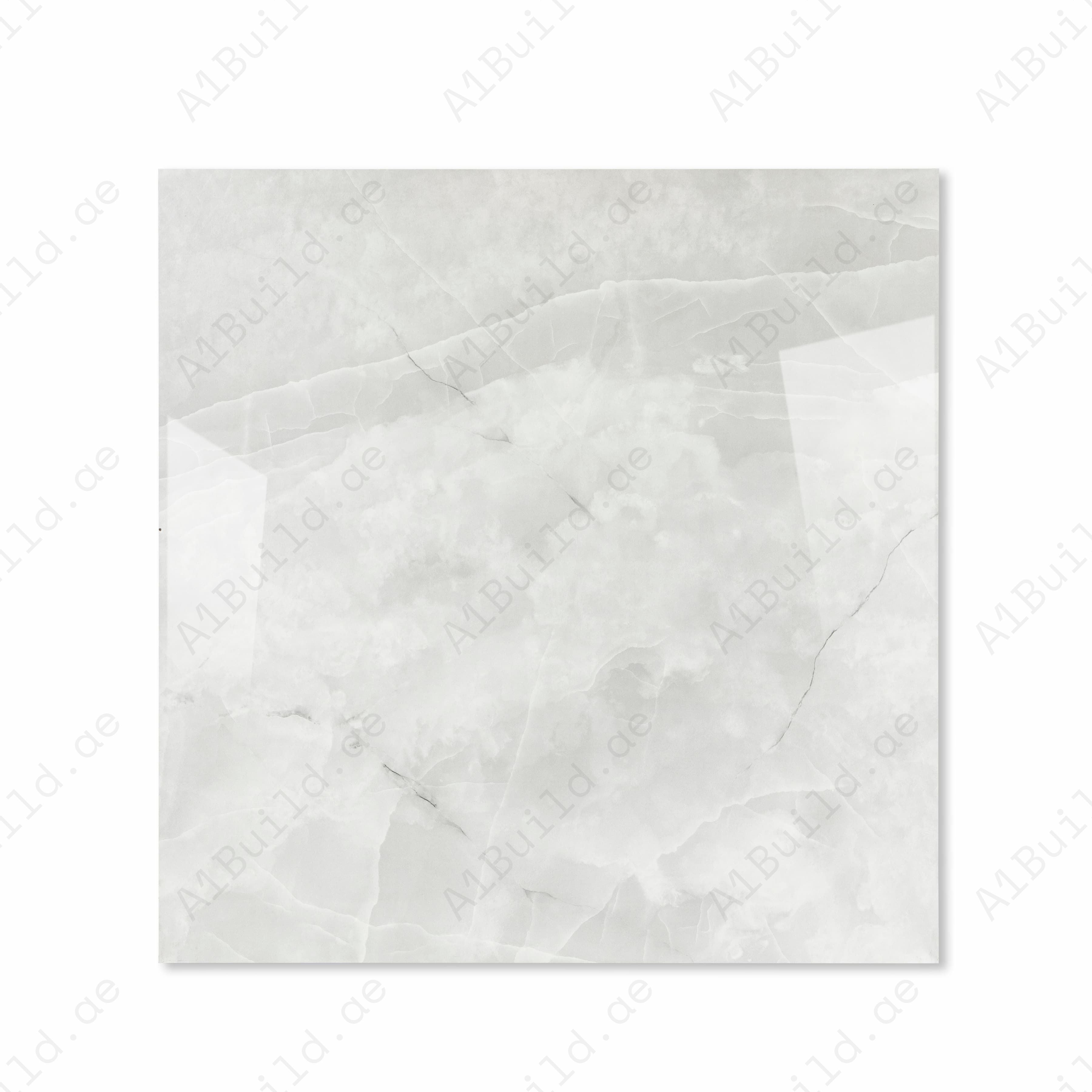 Top view of Onyx Lural crystalline grey onyx-effect porcelain tile with fine vein detail and glossy finish