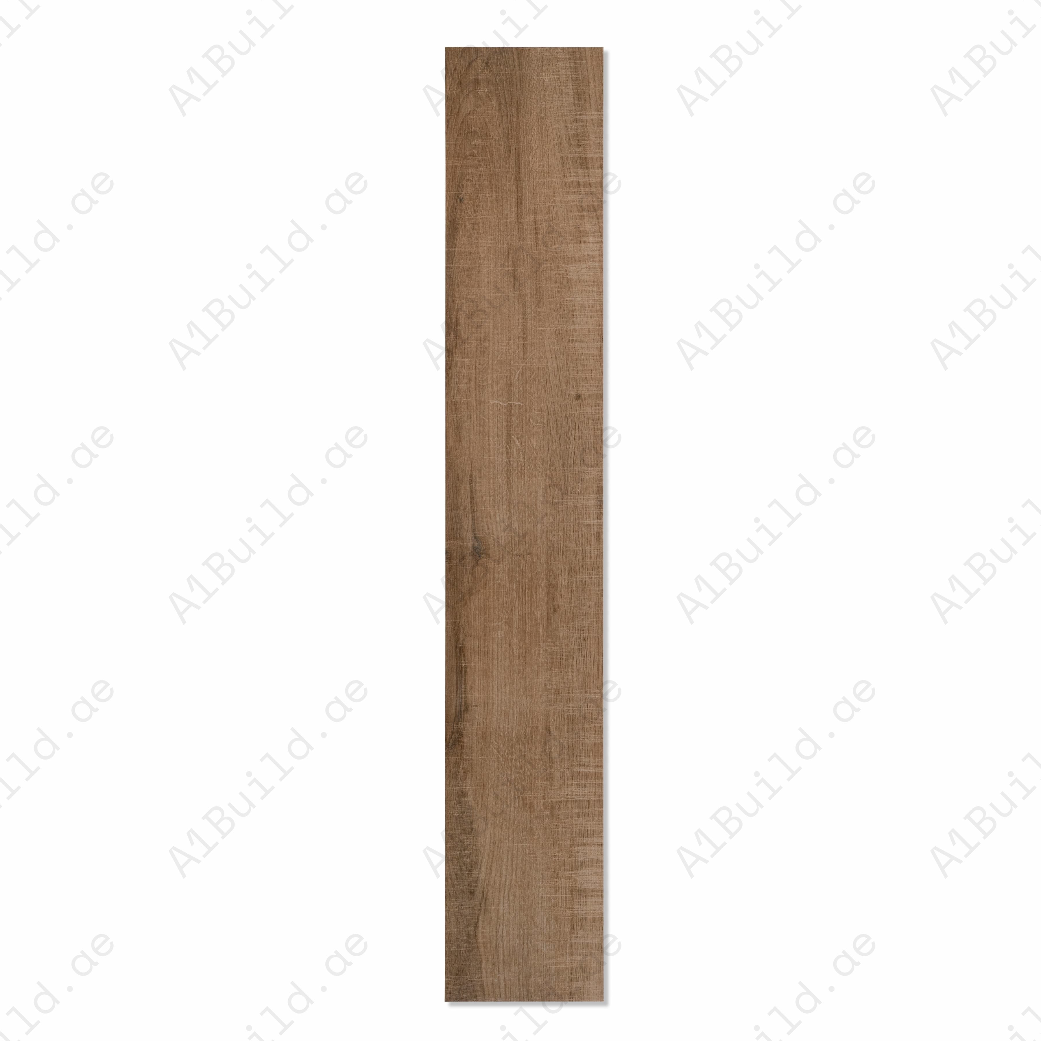 Columbia Marron wood-look porcelain plank tile with natural oak grain texture
