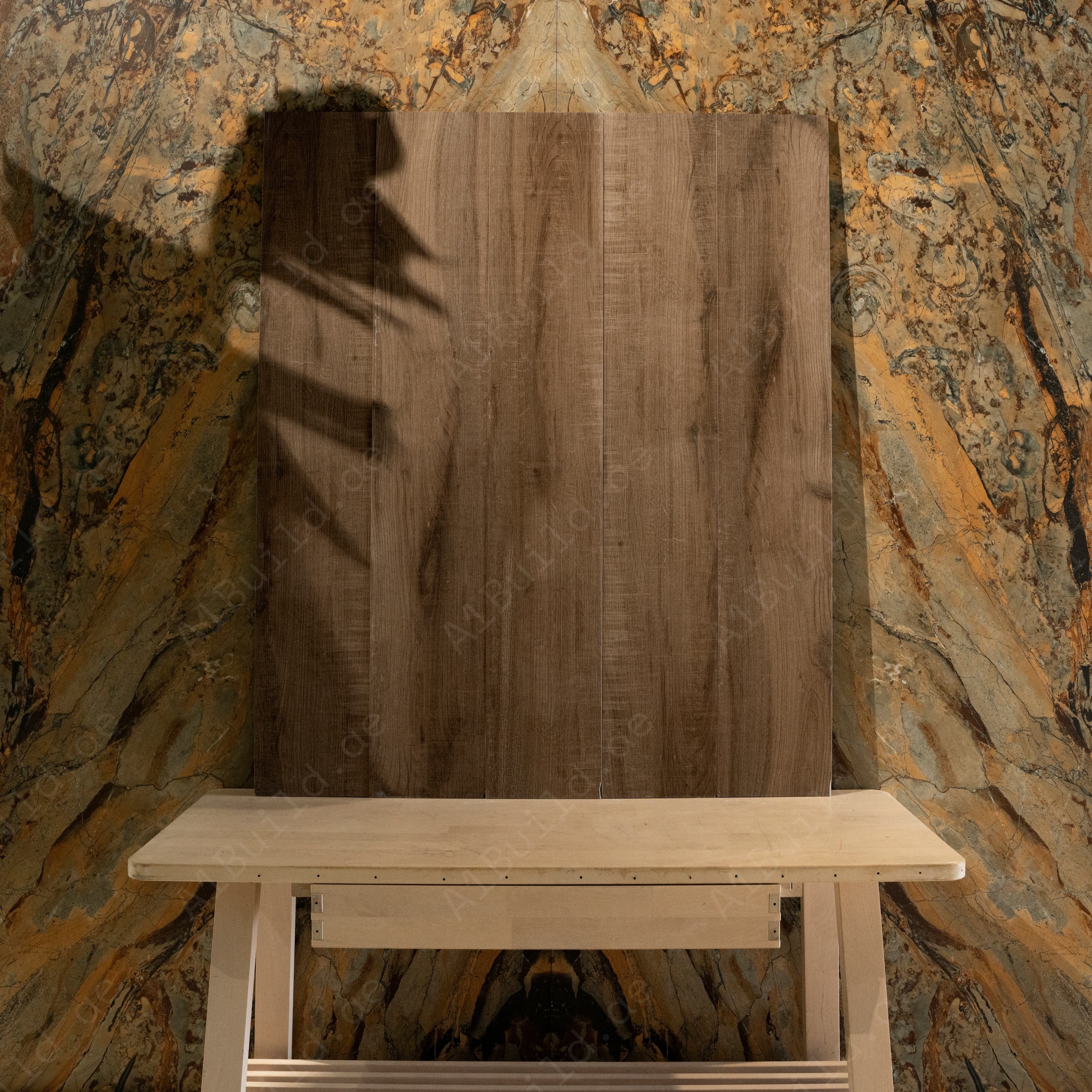 Natural oak-toned porcelain wood-look tile for living room and bedroom floors