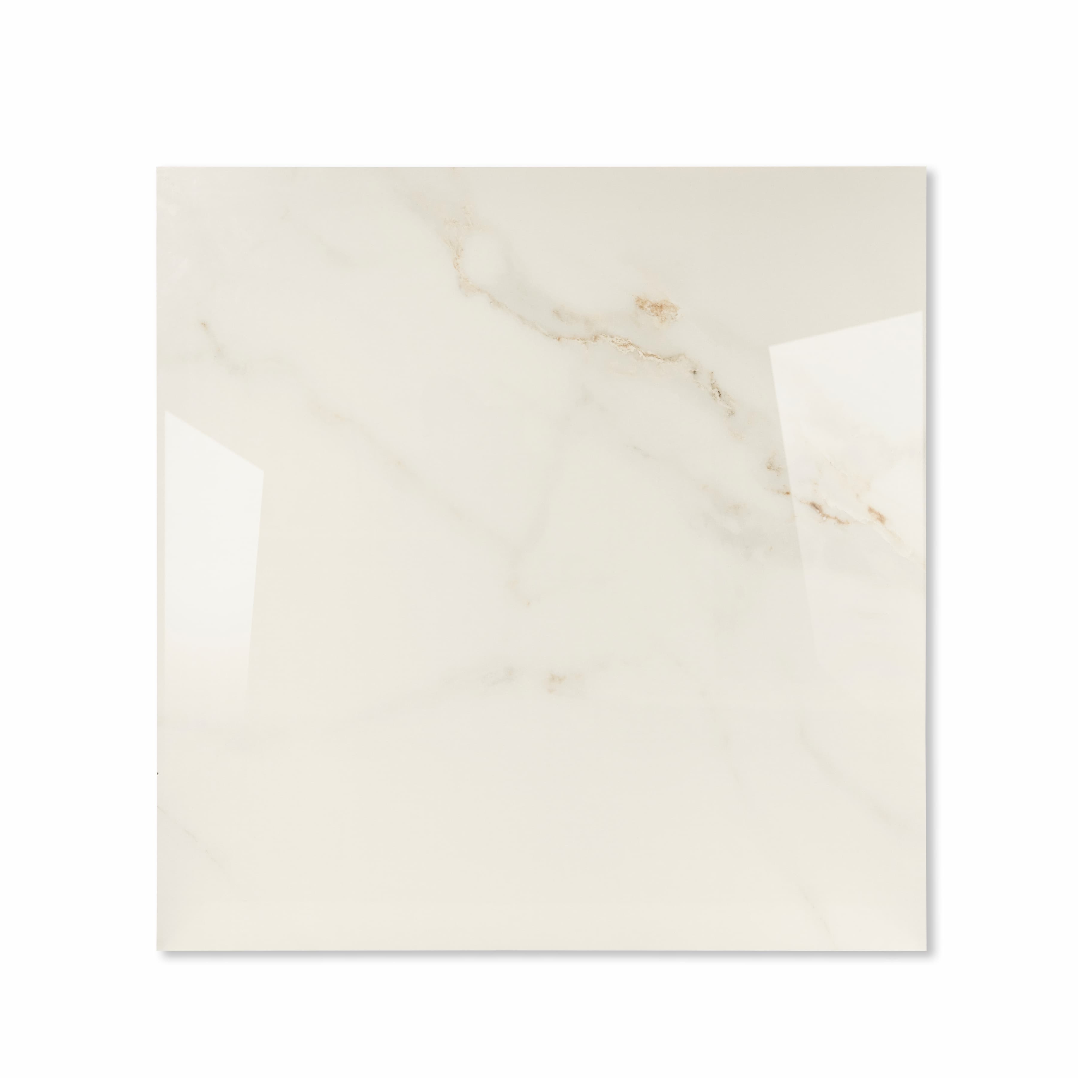 Top view of Cecelia Gold ivory marble-effect porcelain tile with delicate gold veining and glossy finish