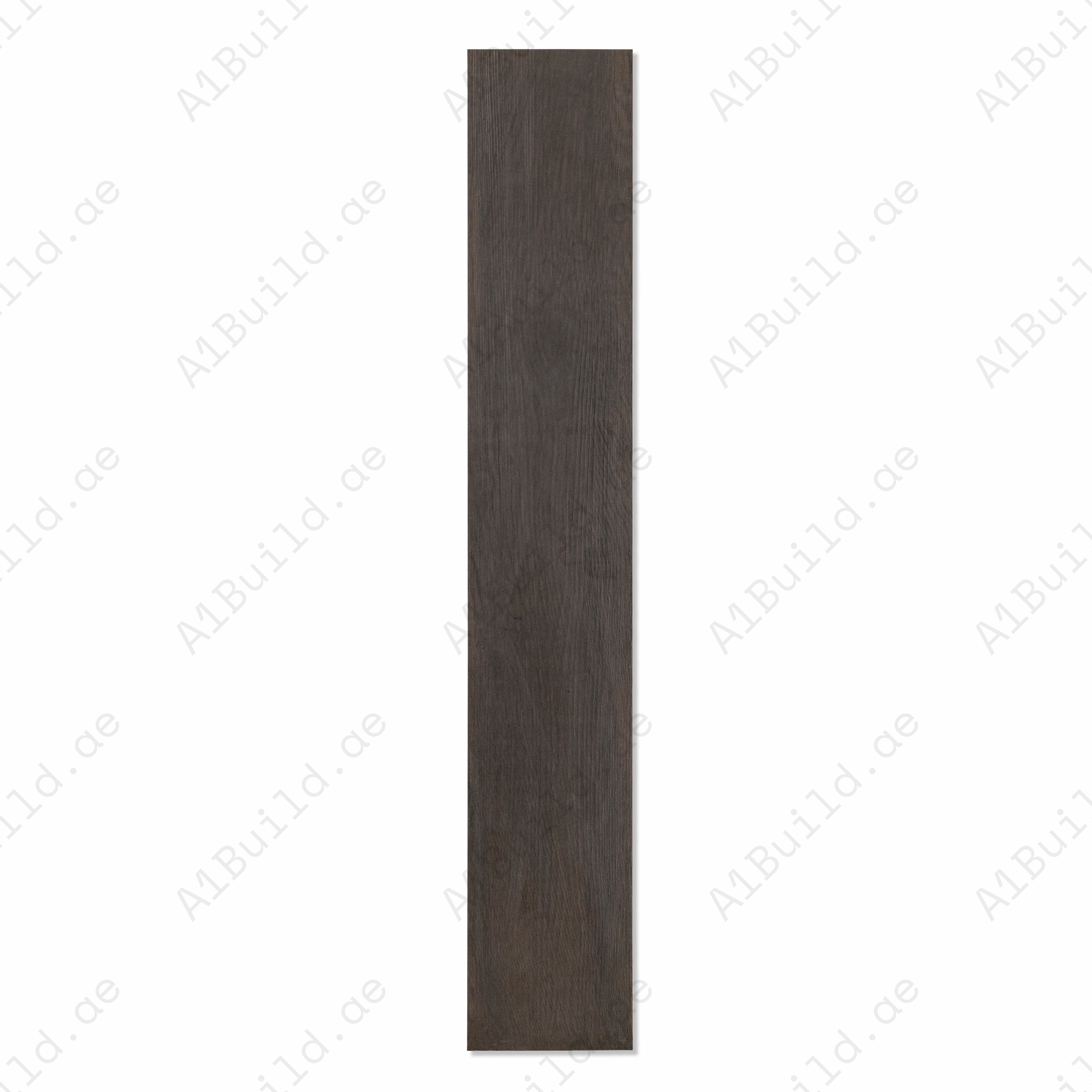 Emient Wenge dark brown wood-look porcelain plank tile with fine grain texture