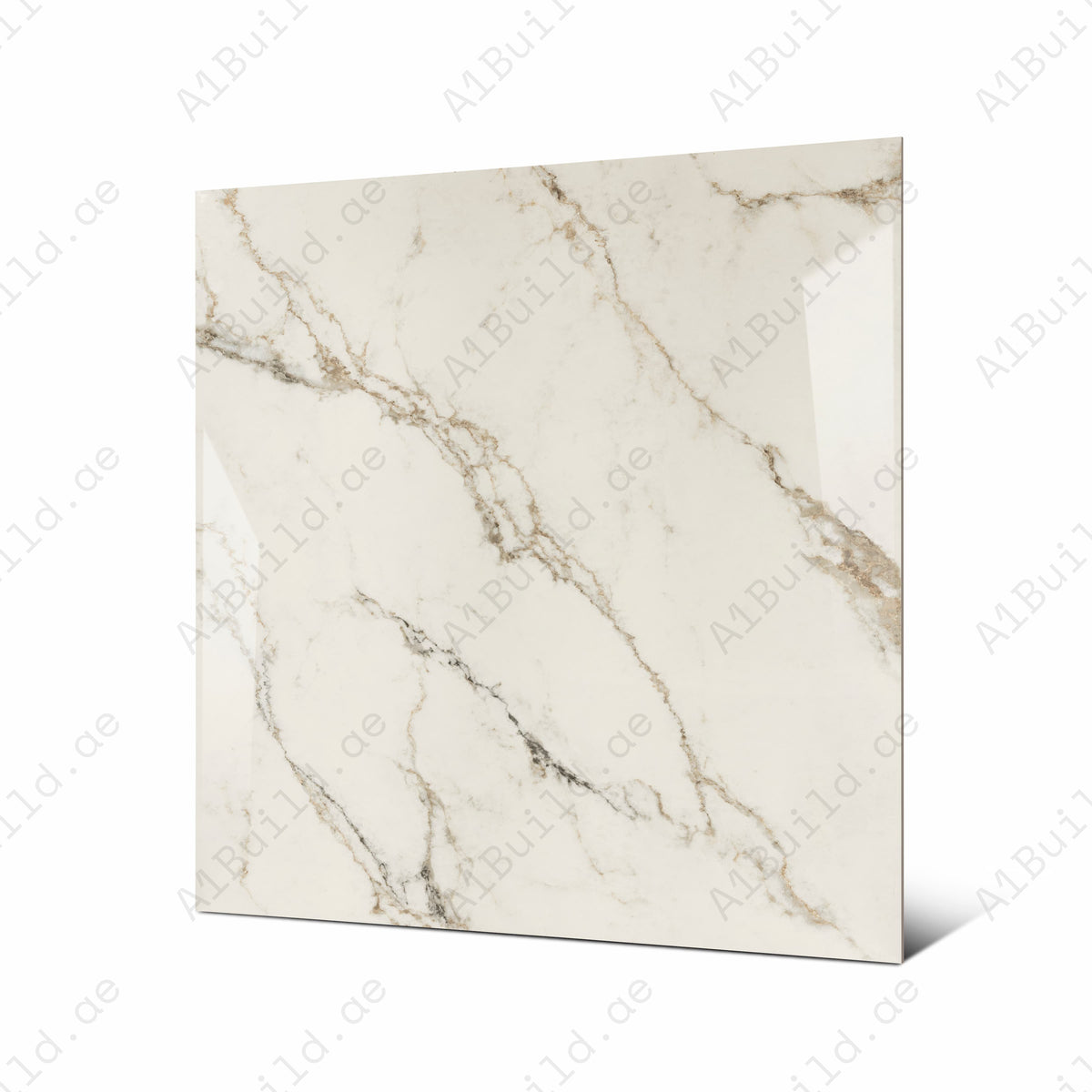 Angled view of 120x120cm travertine look porcelain tile for luxury floor and wall applications