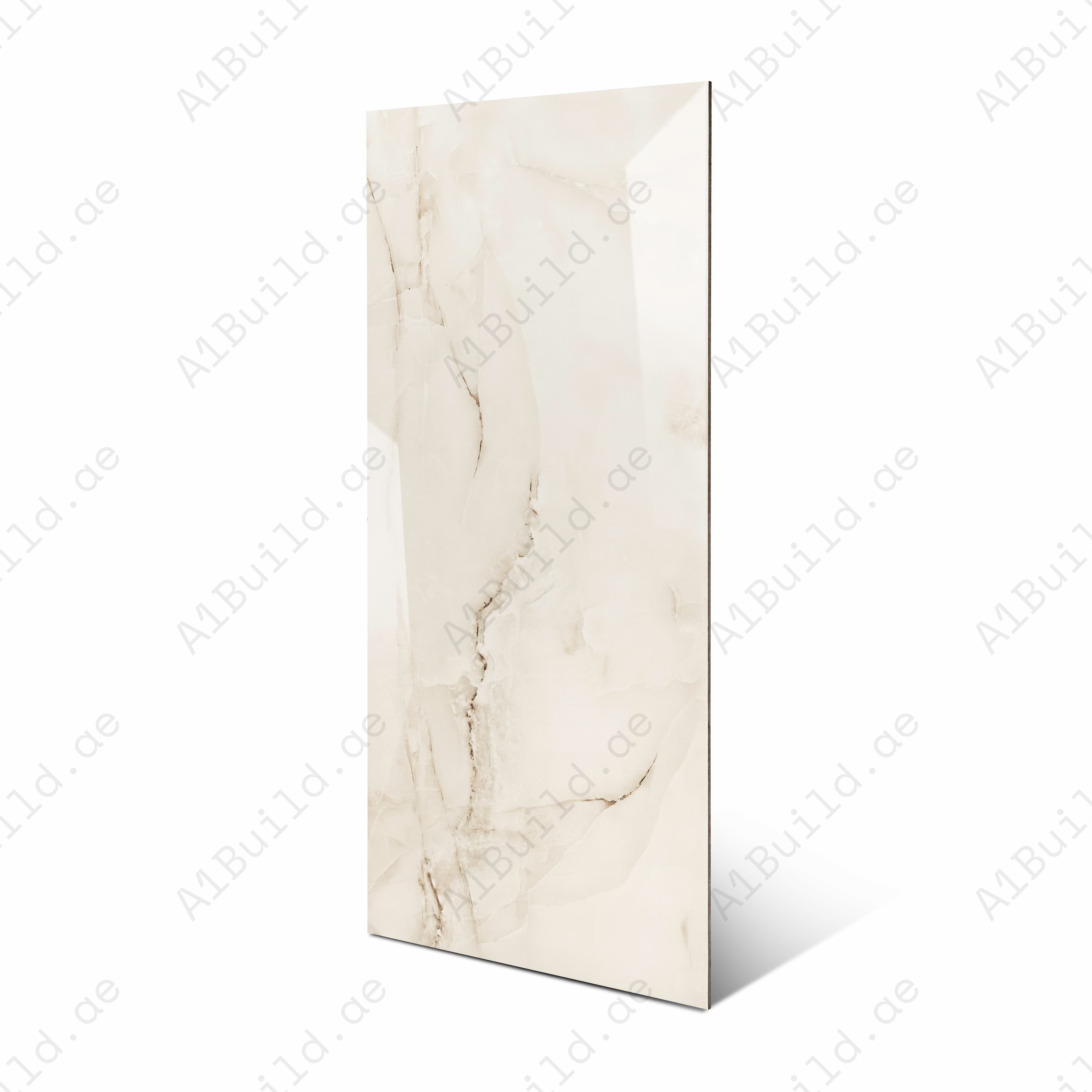 Anti Sky Cream Glossy Porcelain Tile 60x120cm | Soft Flowing Onyx Marble Look | Large Format Luxury Floor & Wall Tile UAE