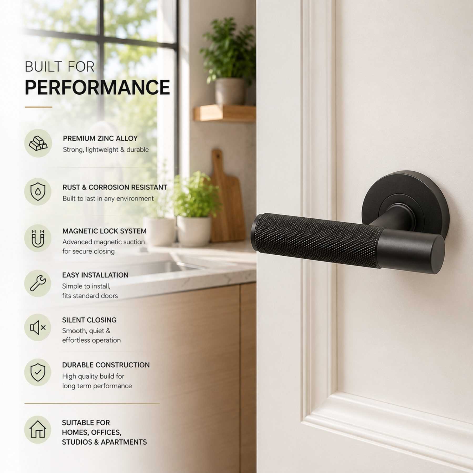 ZR220540  Cylenk Flerk Minimalist Magnetic Door Handle with PVD Coat
