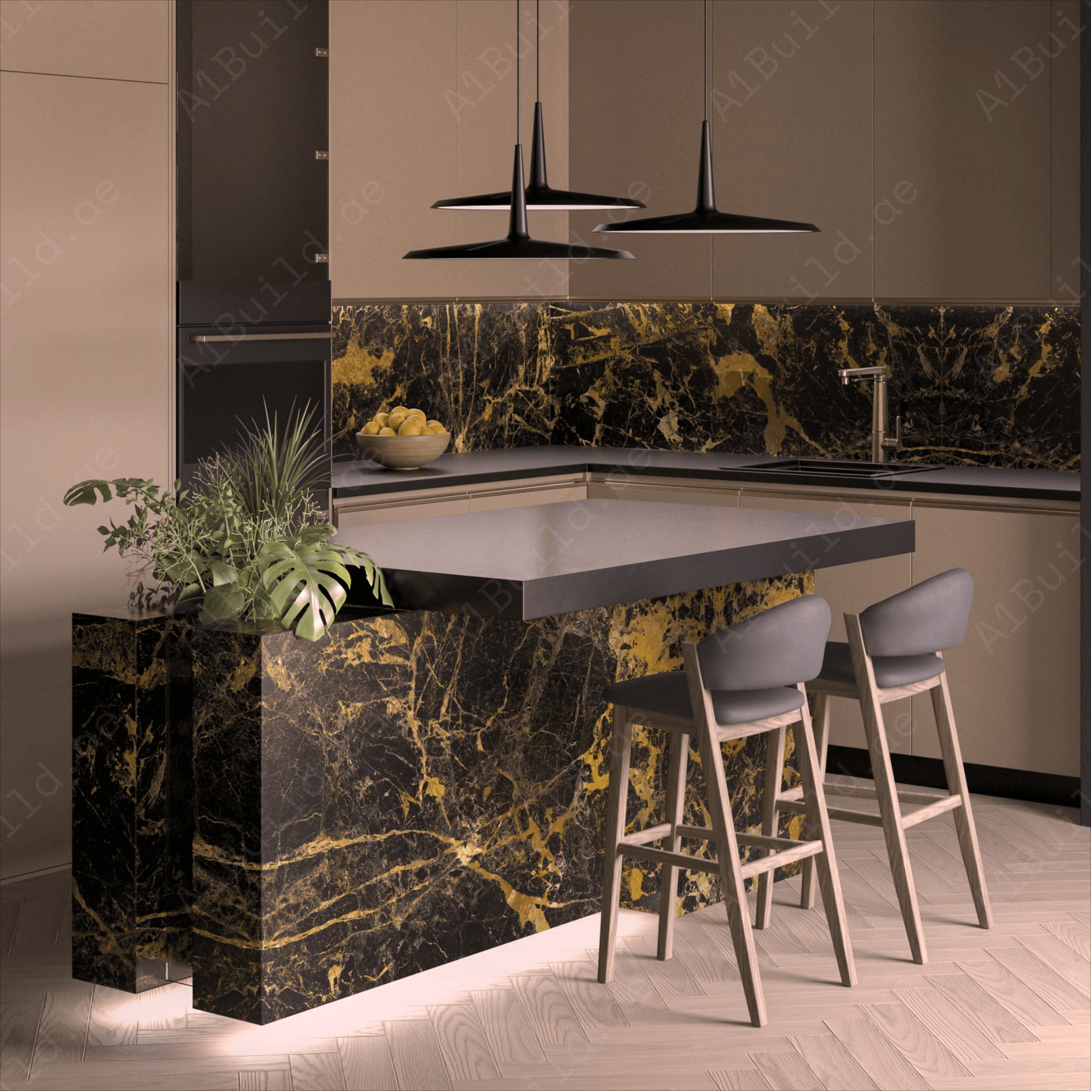Black Gold 160x320cm 06mm – Book-Match Glossy Porcelain Tile