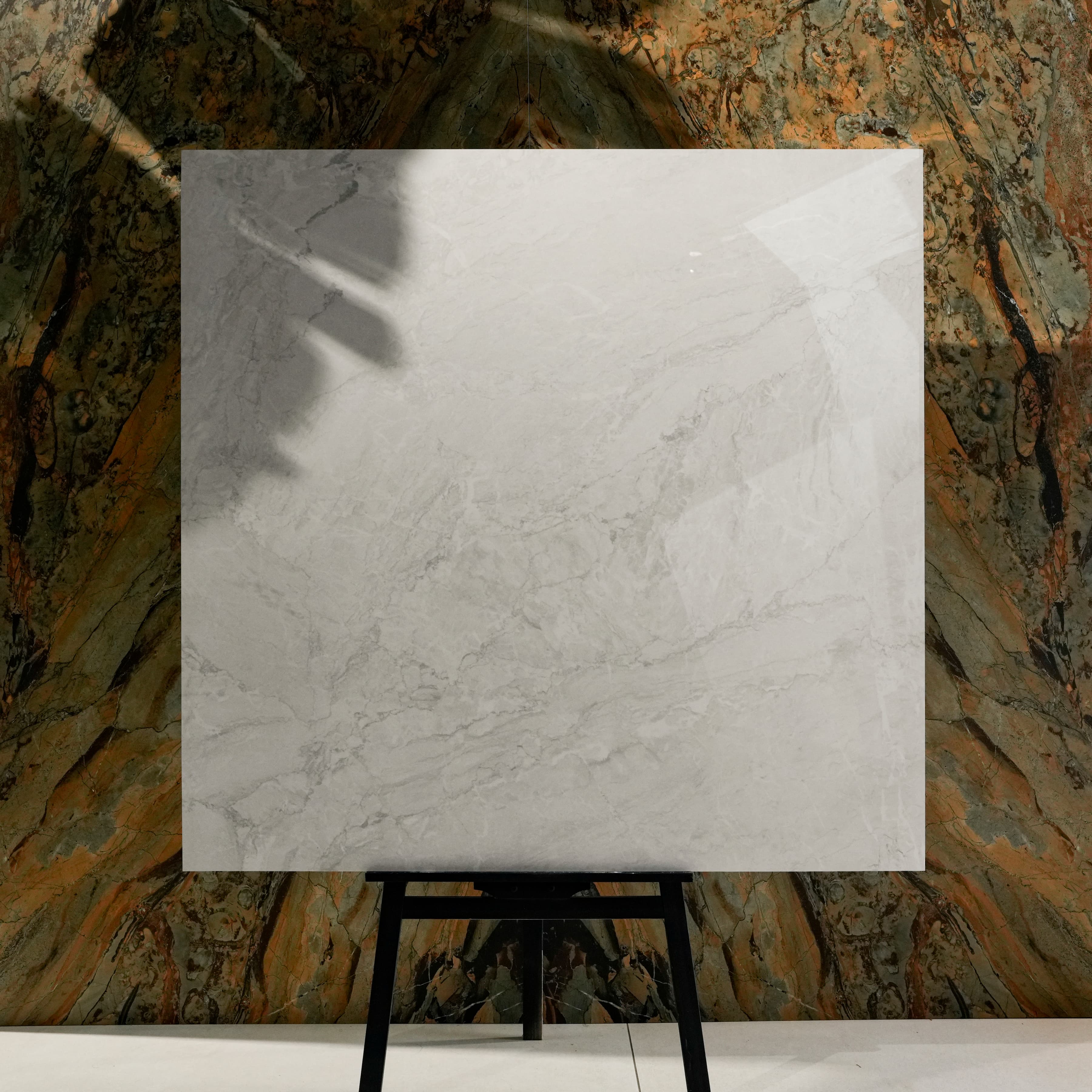 Silver Fume Glossy Porcelain Tile 120x120cm — Misty Silver Marble Look Floor & Wall Tile UAE
