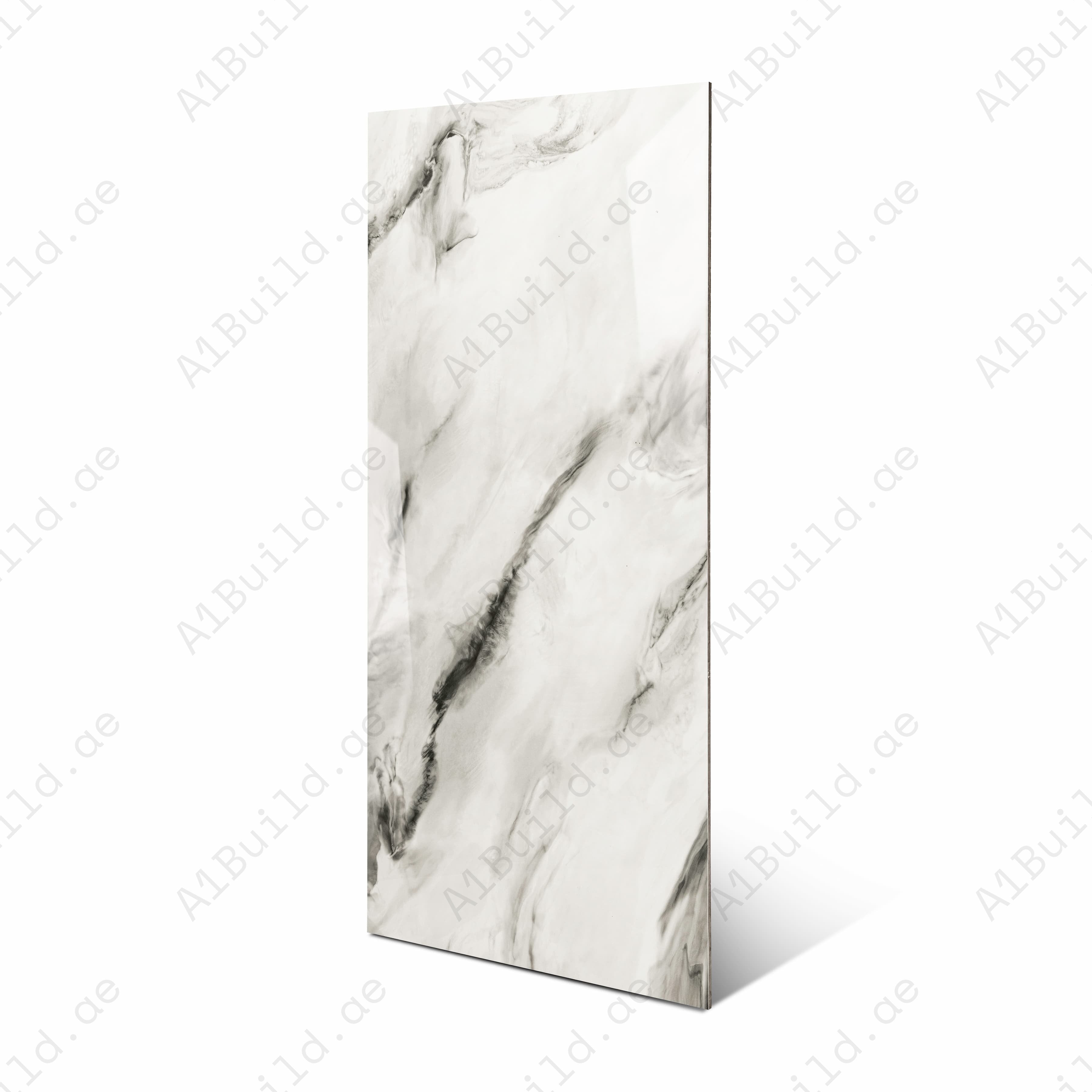 Sheela Carrara White Glossy Porcelain Tile 60x120cm | Bold Dramatic Black Veined Marble Look | Large Format Luxury Floor & Wall Tile UAE