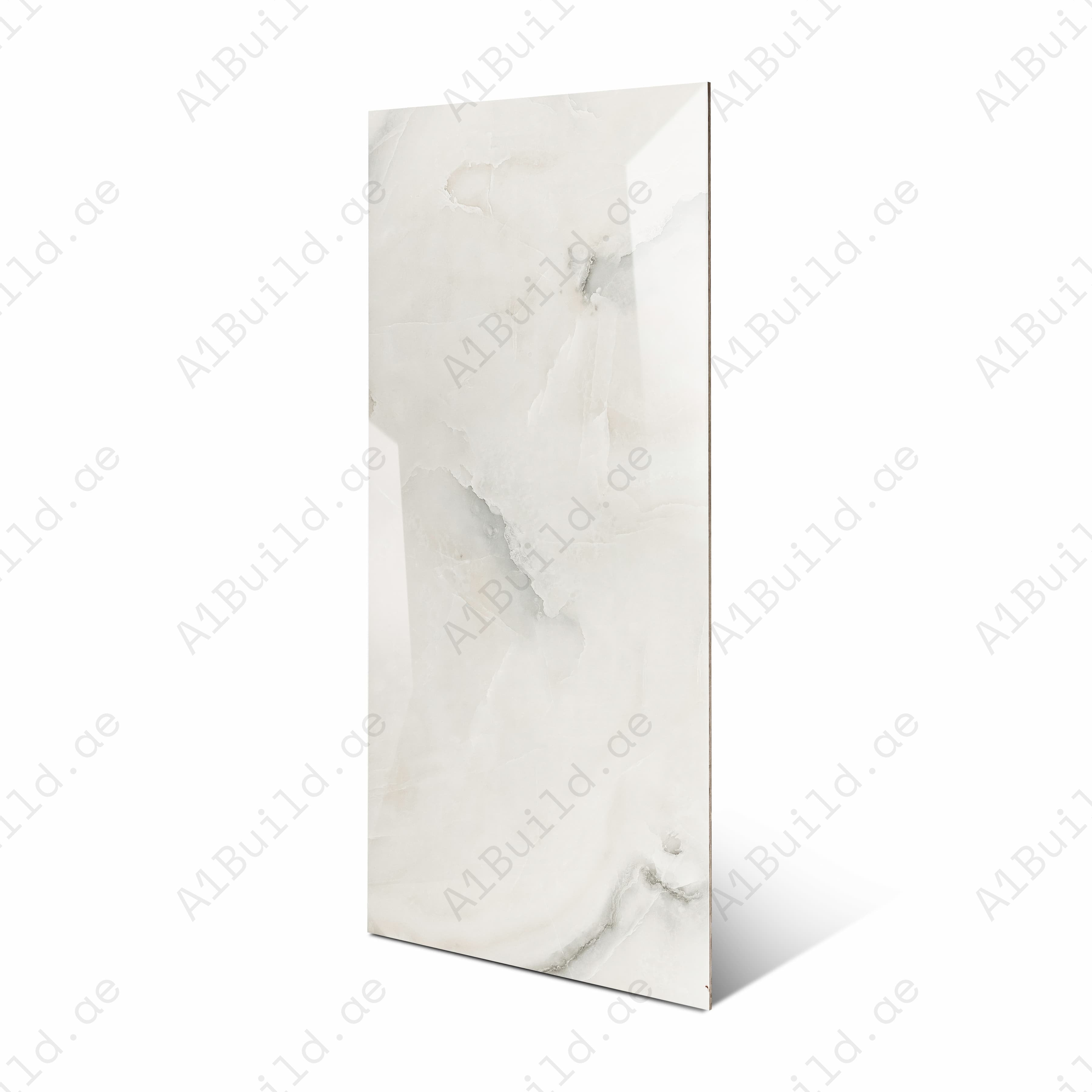 Noriko Bianco White Glossy Porcelain Tile 60x120cm | Ethereal Onyx Marble Look Large Format | Ultra-Luxury Floor & Wall Tile UAE