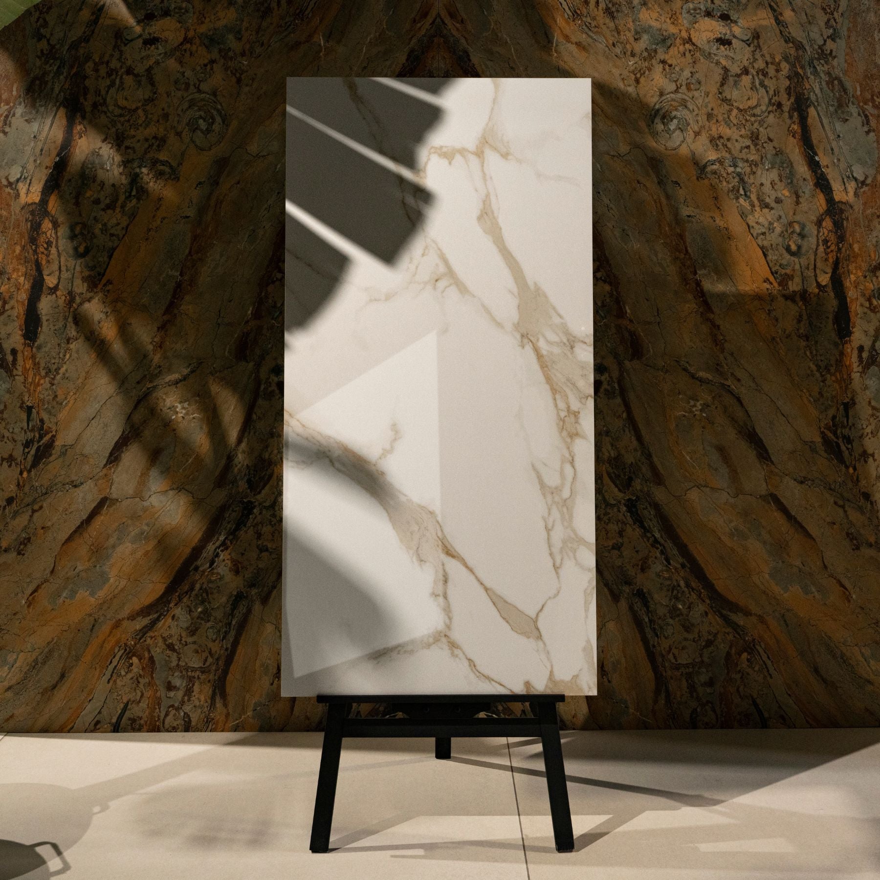 Fabula Beige Polished Limestone Look Glossy Porcelain Floor & Wall Tile 60x120cm 9mm Thickness