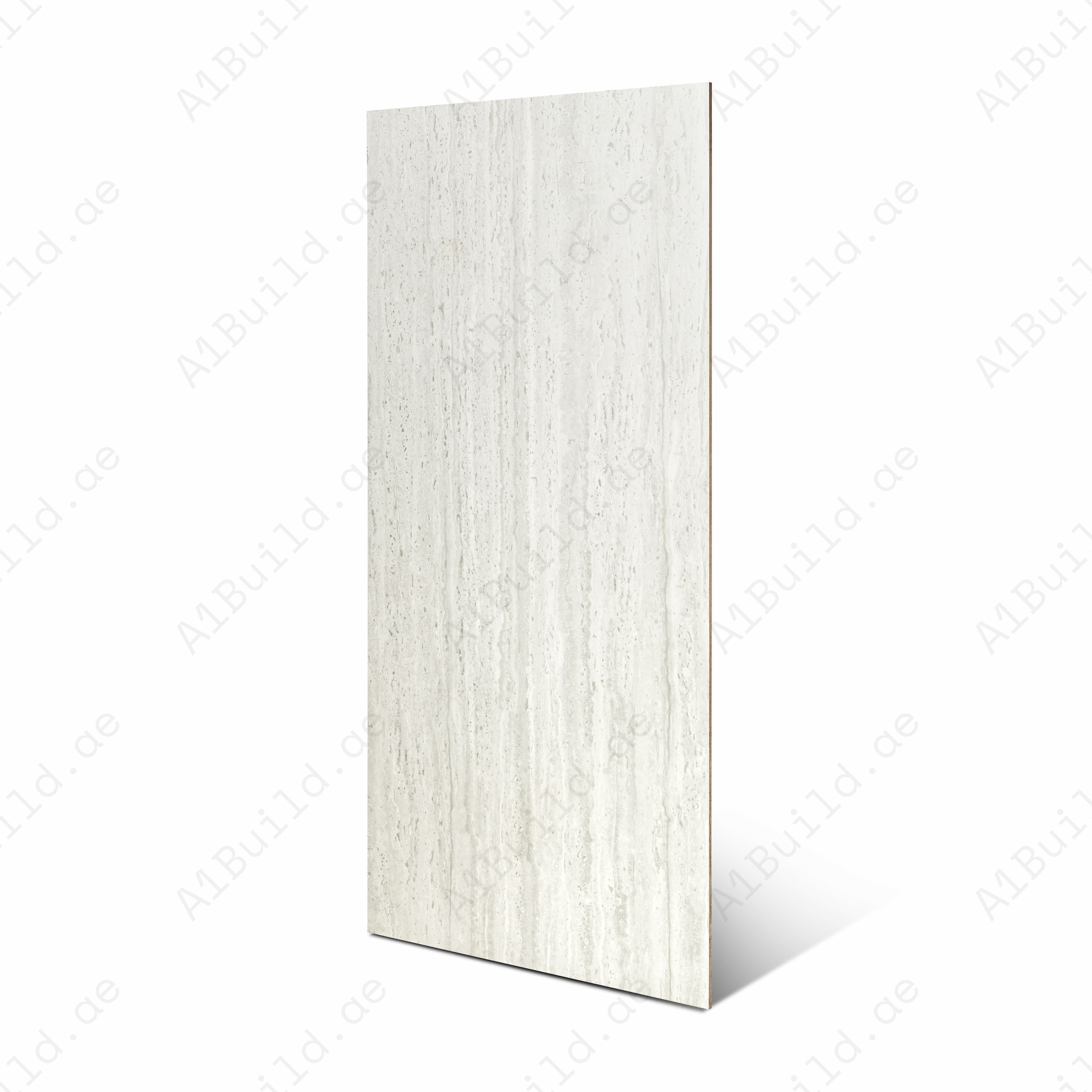 Trusmart White Matte Porcelain Tile 60x120cm | Linear Travertine Look Large Format Floor & Wall Tile | Vertical Grain Natural Stone Flooring UAE
