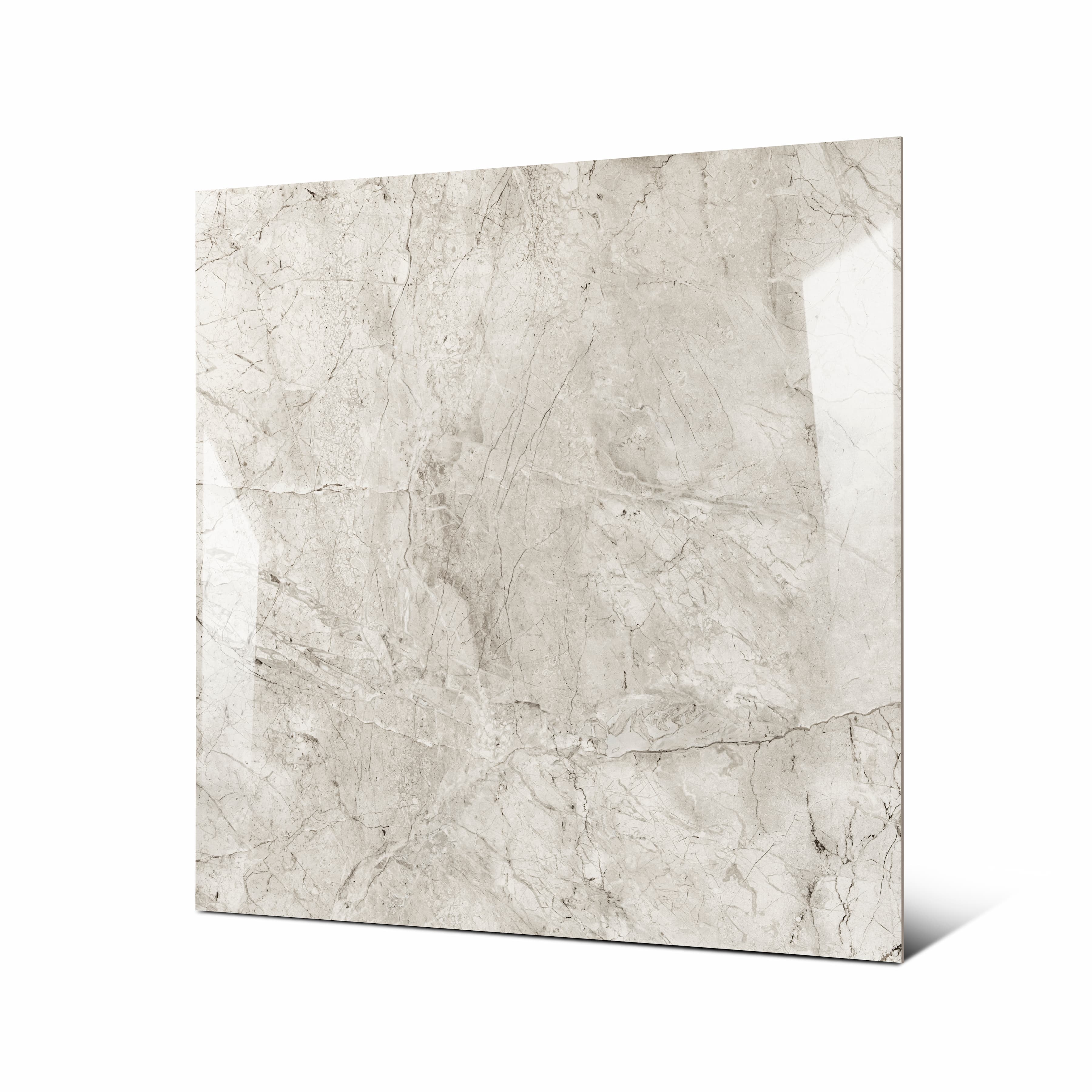 Angled view of 120x120cm Italian Breccia marble look porcelain tile for luxury floor and wall applications
