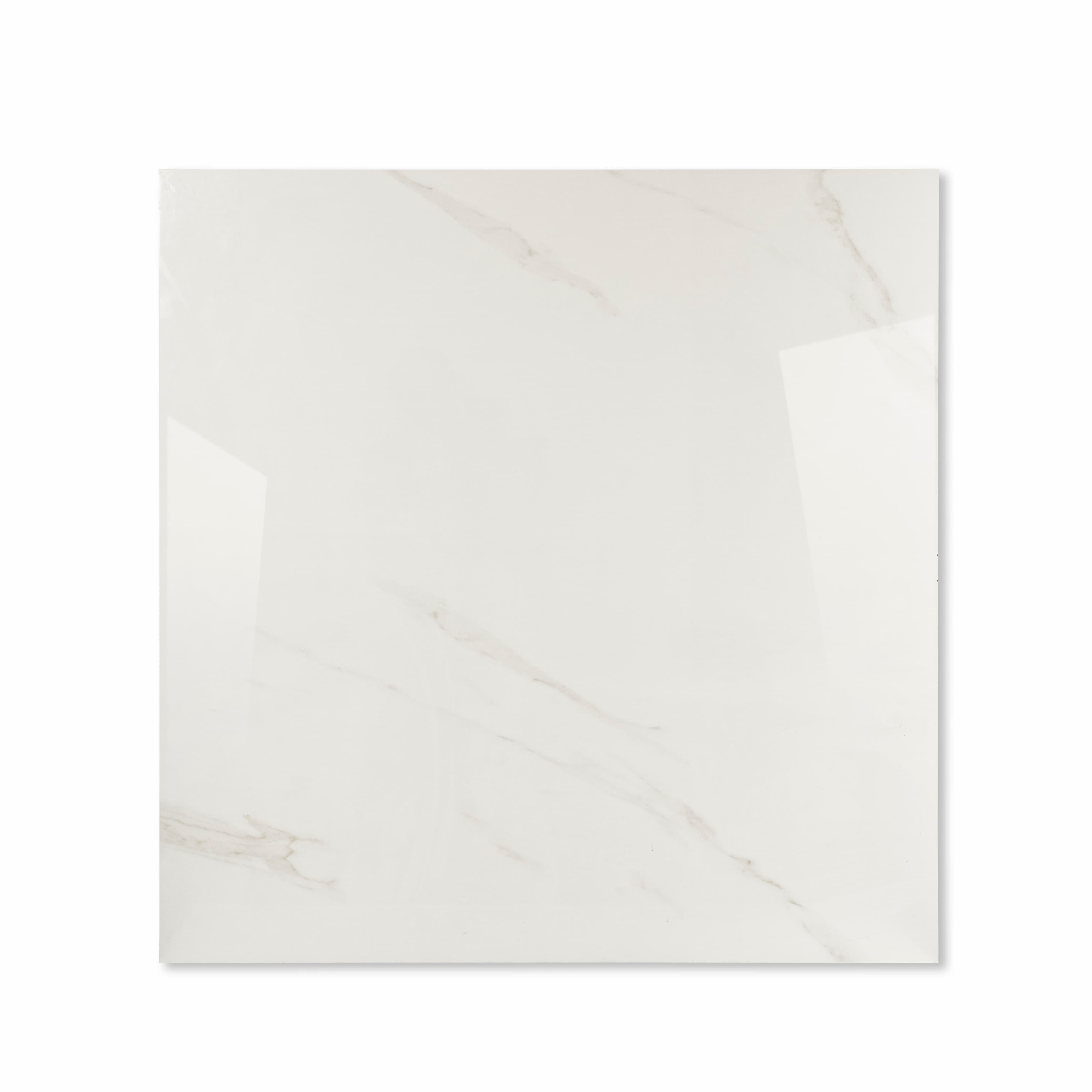 Top view of Smoke White ultra-clean white porcelain tile with subtle pale veining and glossy finish