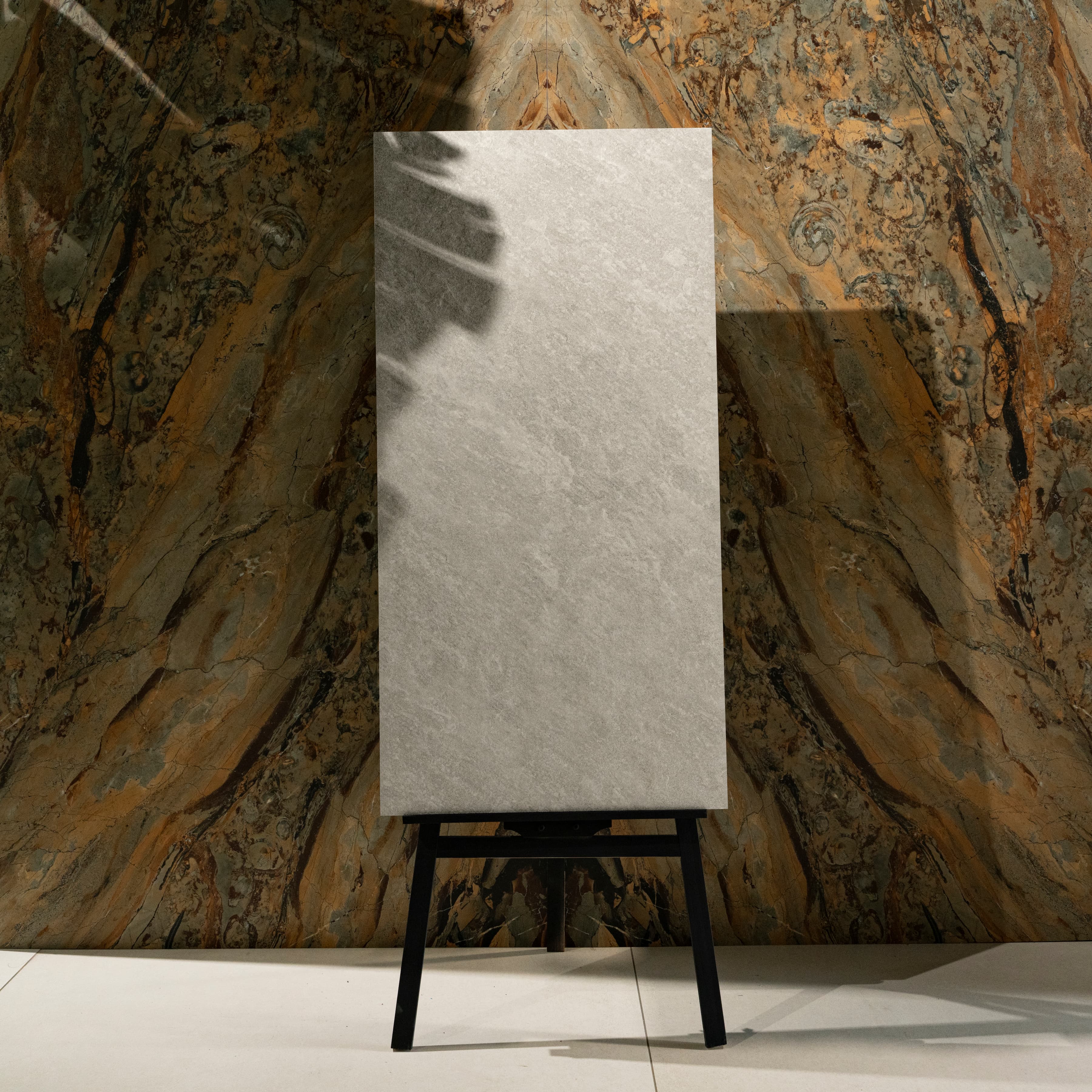 Quartz Light Grey matt porcelain tile 60x120cm x 2mm with modern stone texture. Stylish large format tile perfect for floors and walls in contemporary interiors.