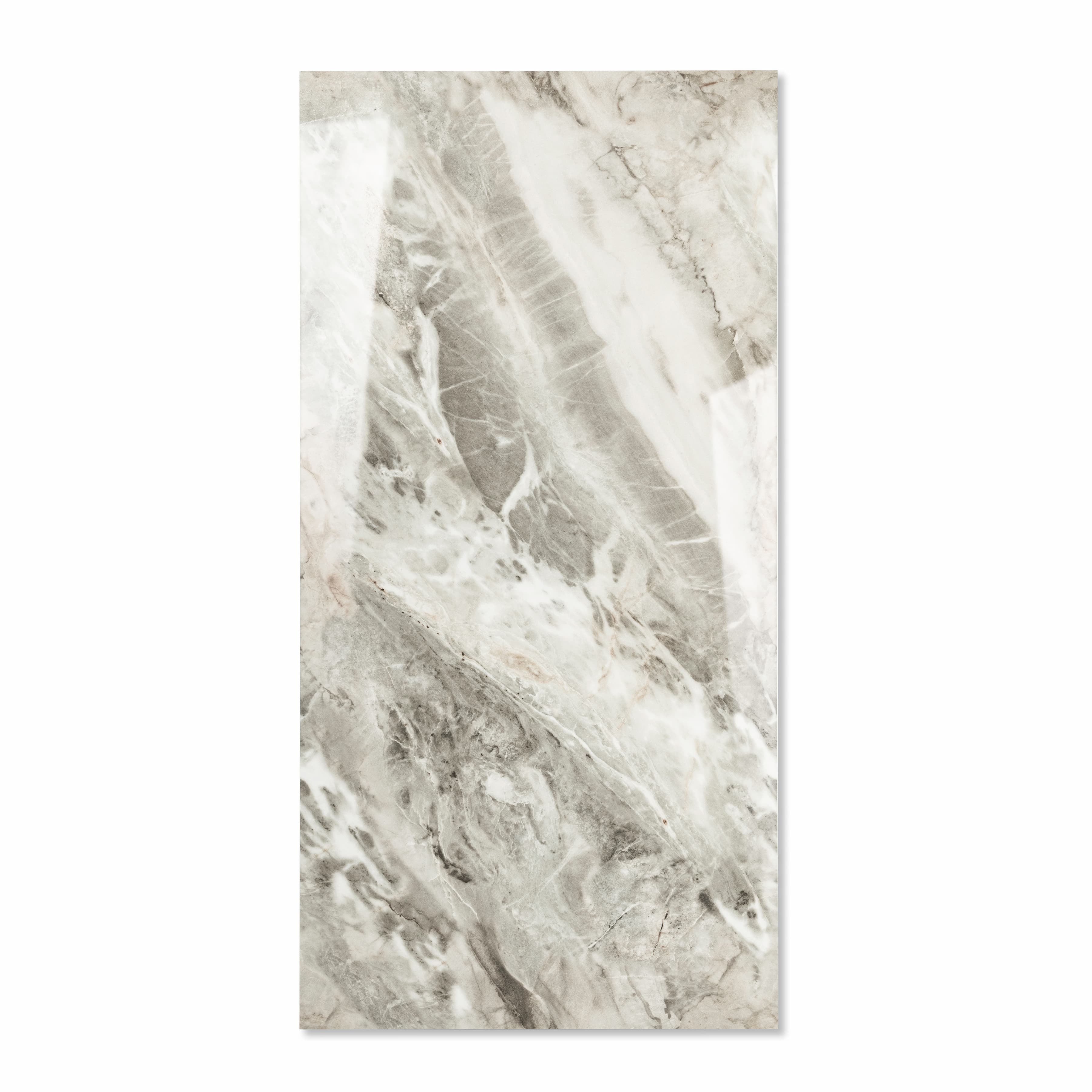 Bristol Coffee Glossy Porcelain Tile 60x120cm | Dramatic Grey White Marble Look Large Format | Statement Floor & Wall Tile UAE