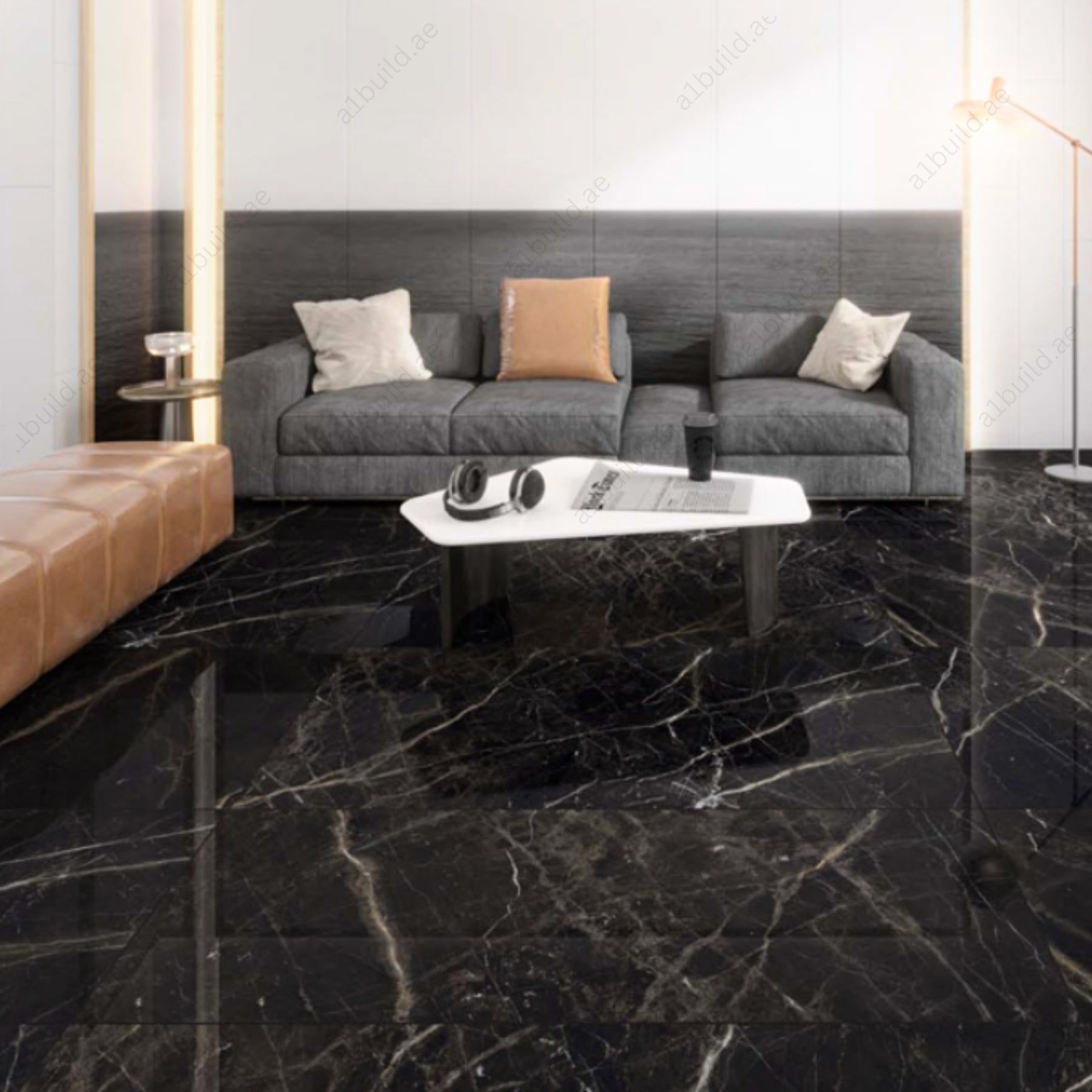 Laurent Black (80x160cm 09mm random High Polished indoor floor & wall tiles)