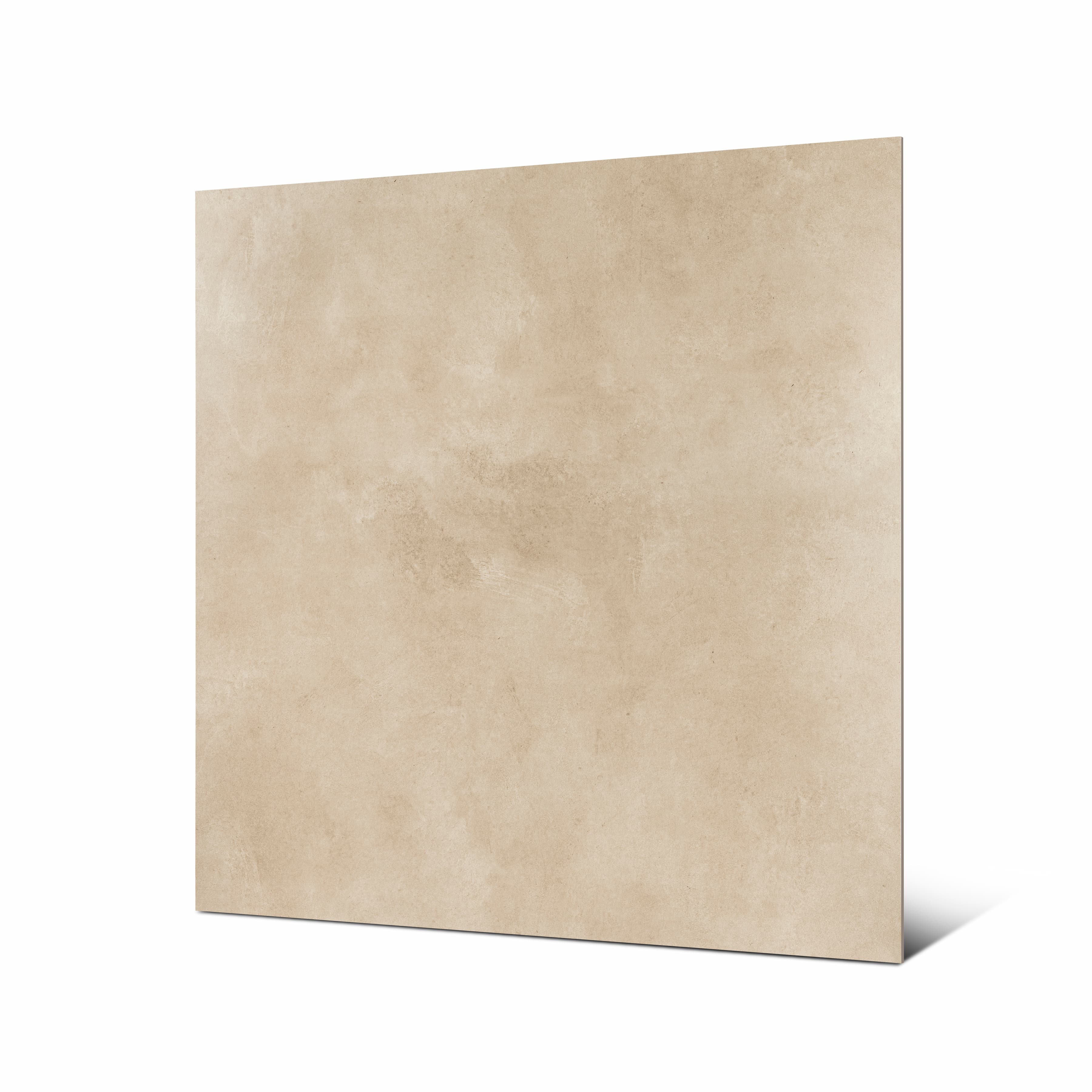 Angled view of Azure Crema Lite large format porcelain tile showing warm cream tone with soft cloud-like veining