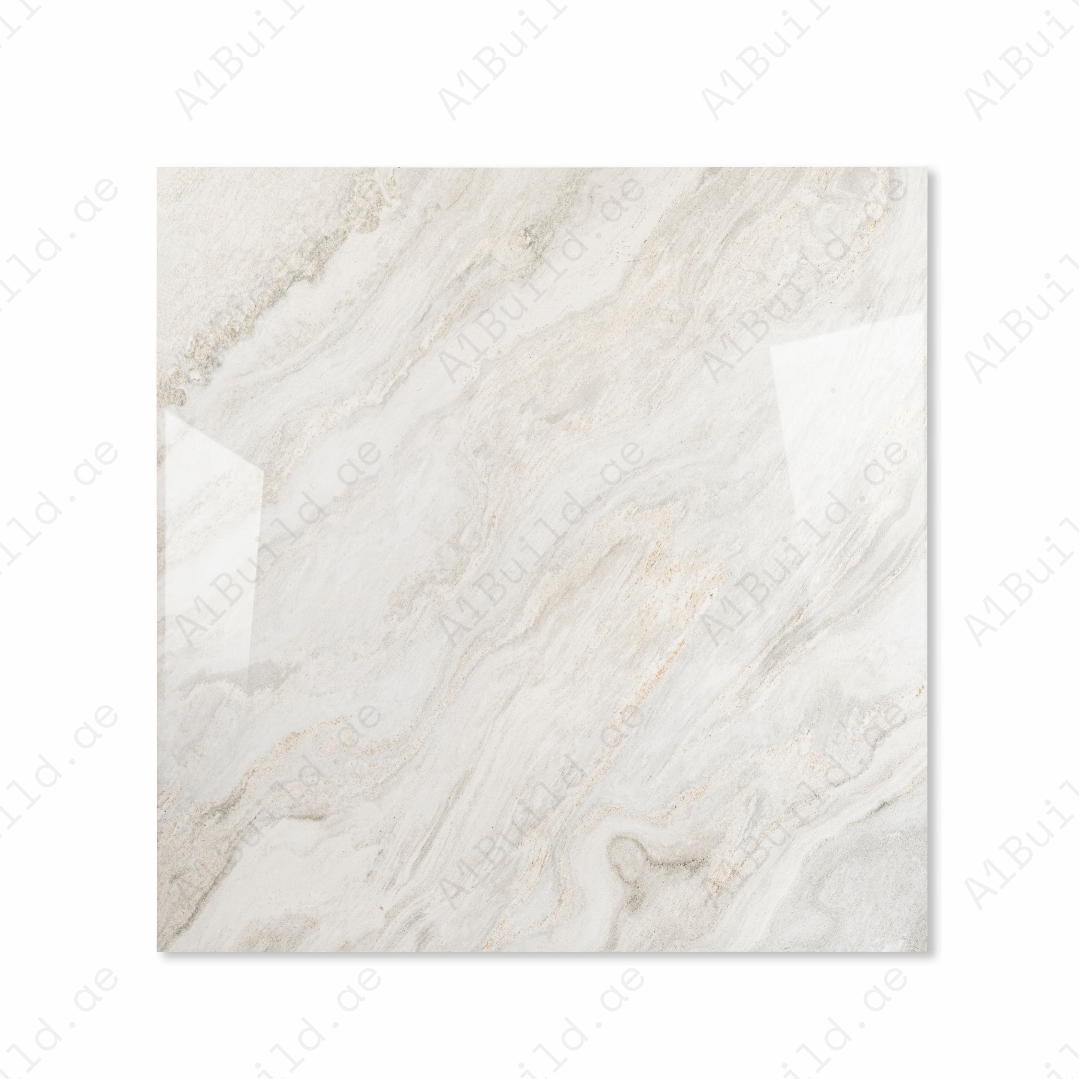 Antaliya White polished porcelain slab showing soft beige and grey marble veining
