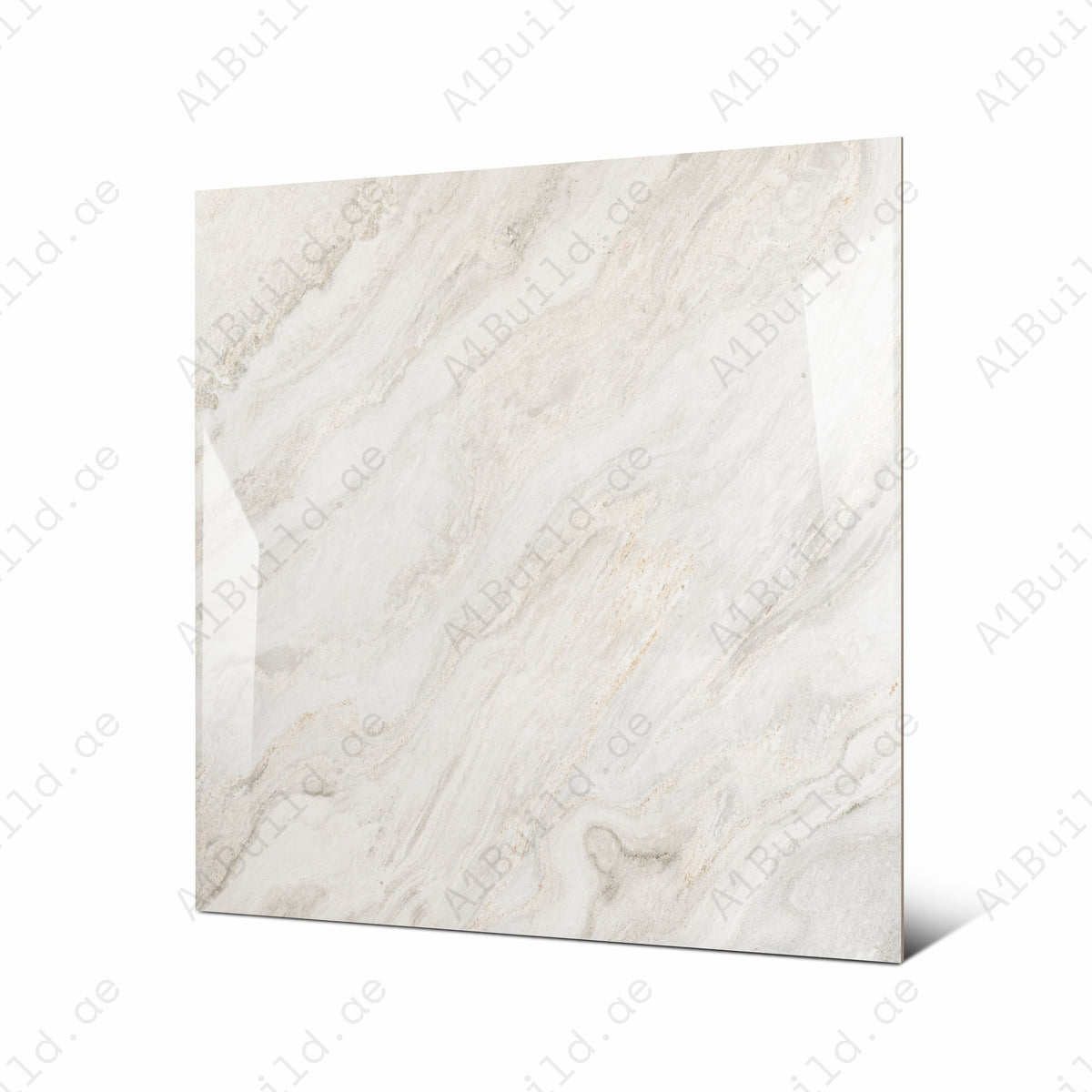 Side angled view of Antaliya White 120x120 cm glossy tile highlighting mirror finish