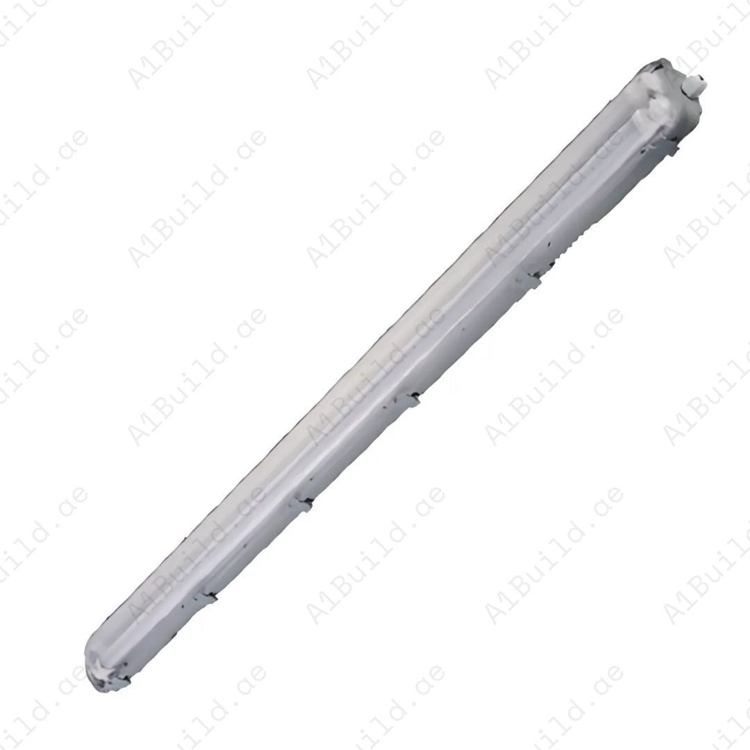 Durable Tri-Proof Housing for 2x120cm T8 tubes. IP65 rated, HIPS body, PS cover & stainless steel clips. Ideal for industrial & outdoor use.