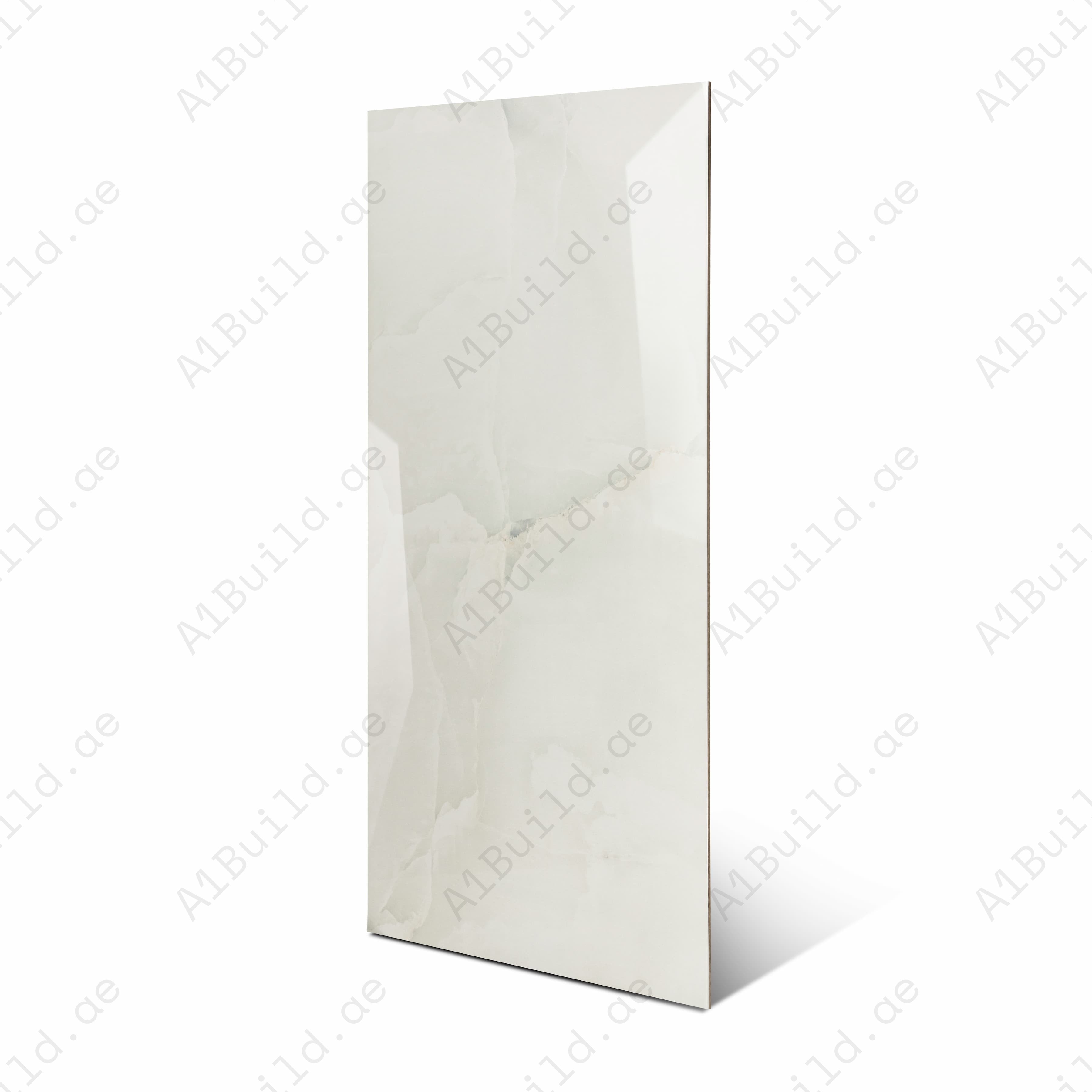 Onyx Pitch White Glossy Porcelain Tile 60x120cm | Pure White Translucent Onyx Look Large Format | Ultra-Luminous Floor & Wall Tile UAE