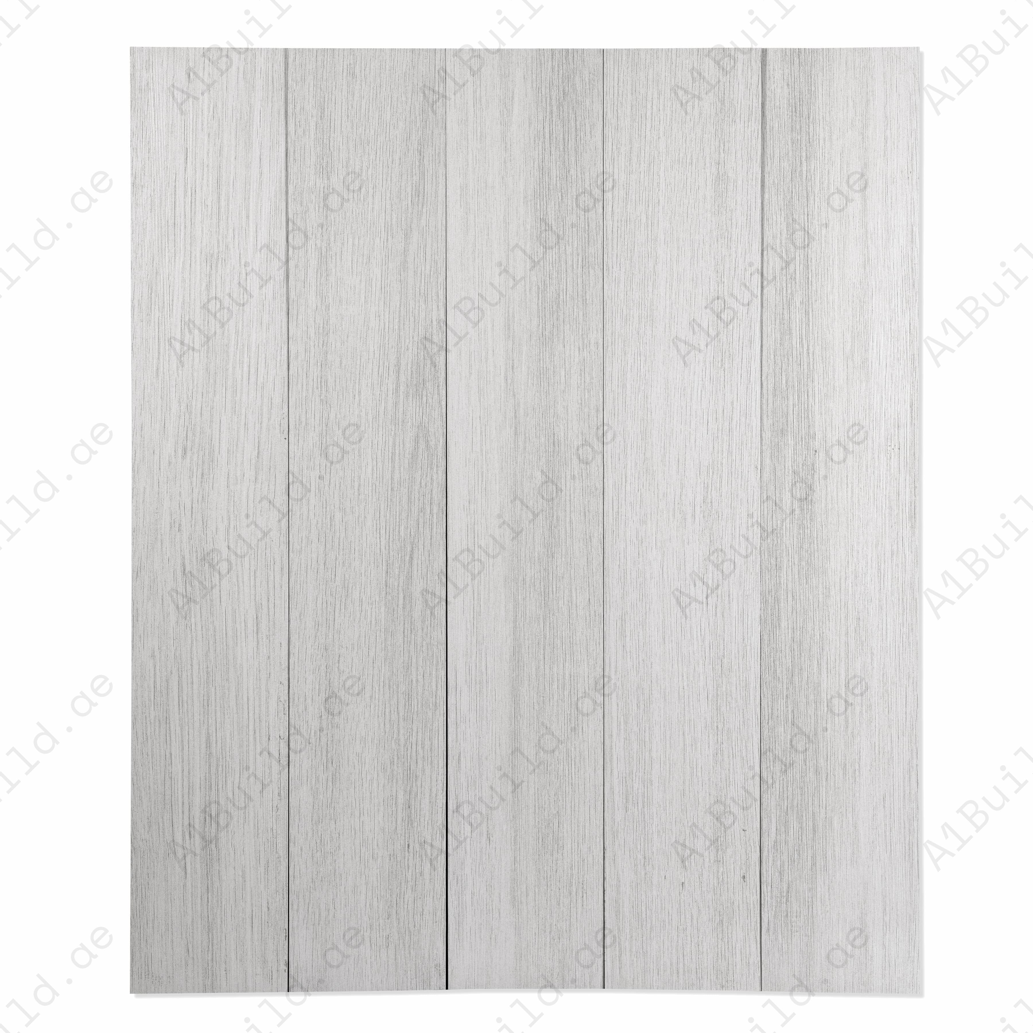 Ciaz White tile planks with subtle wood grain in a designer showroom display