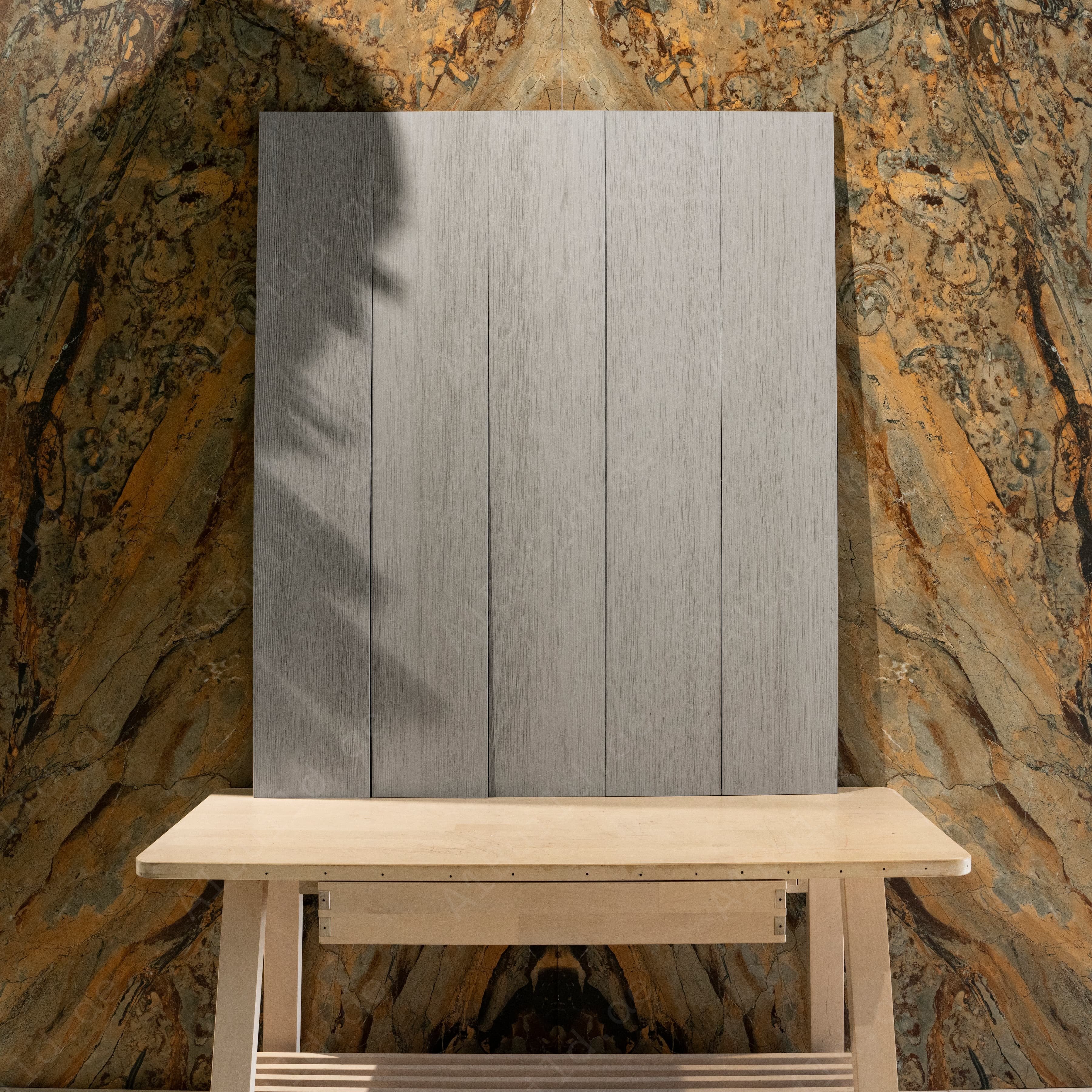 Soft grey-white wood-look porcelain tile lifestyle shot highlighting texture and finish