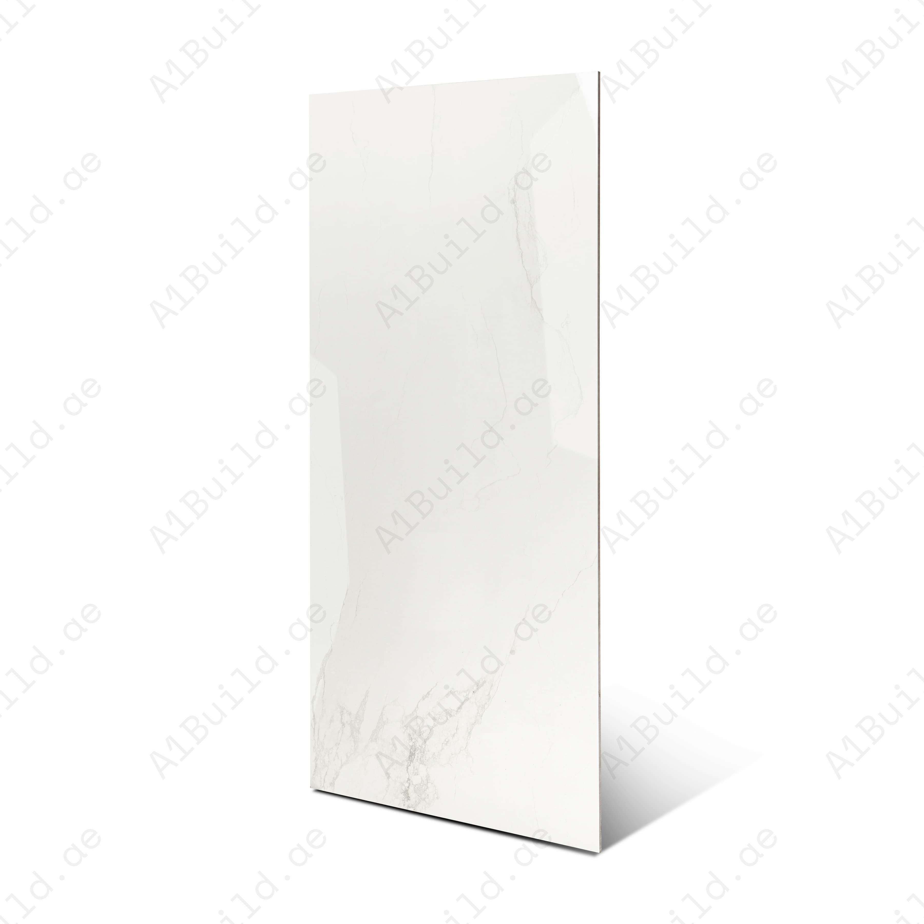 Daffodil White Glossy Porcelain Tile 60x120cm | Soft Grey Veined White Marble Look Large Format Floor & Wall Tile UAE