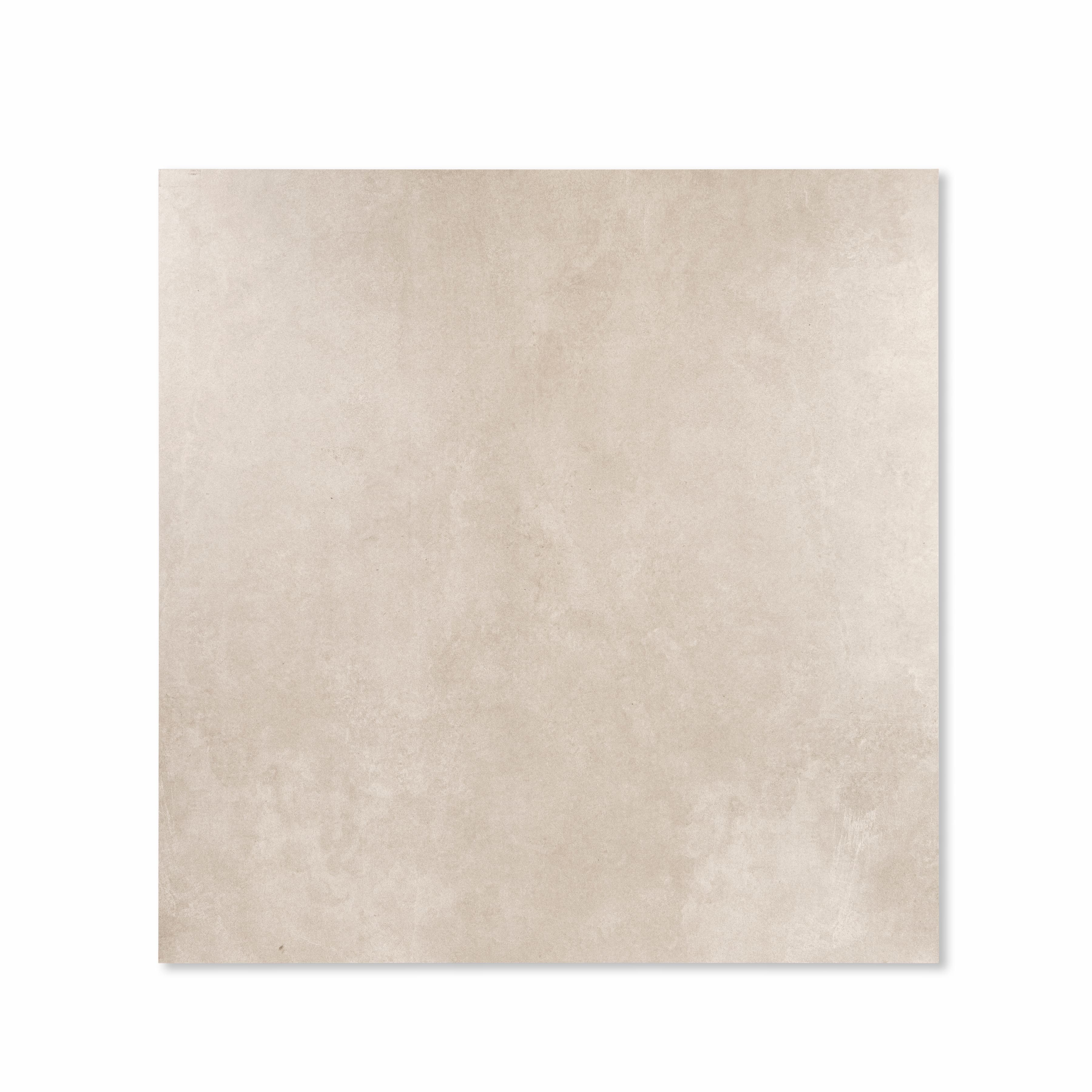 Azure Grey 120x120cm warm greige Mediterranean stone look matte porcelain tile on easel against onyx marble backdrop in UAE luxury tile showroom