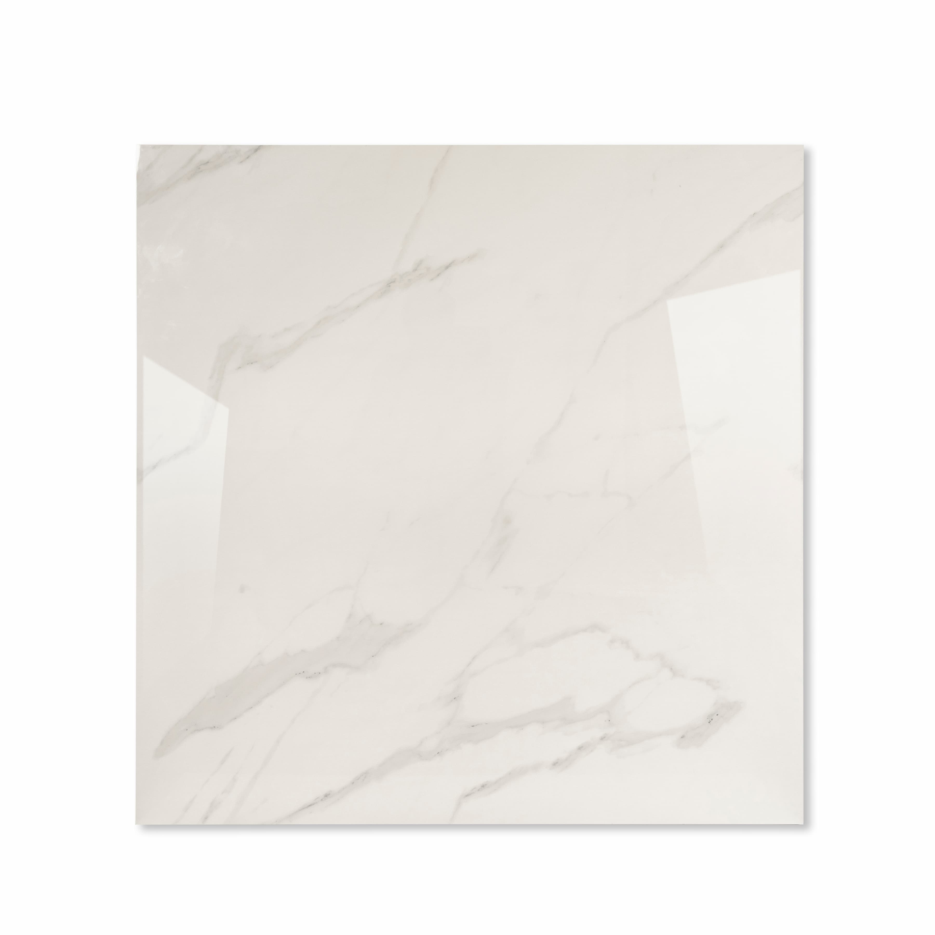 Top view of Elite White pure white polished porcelain floor tile 120x120cm with delicate grey hairline marble veining