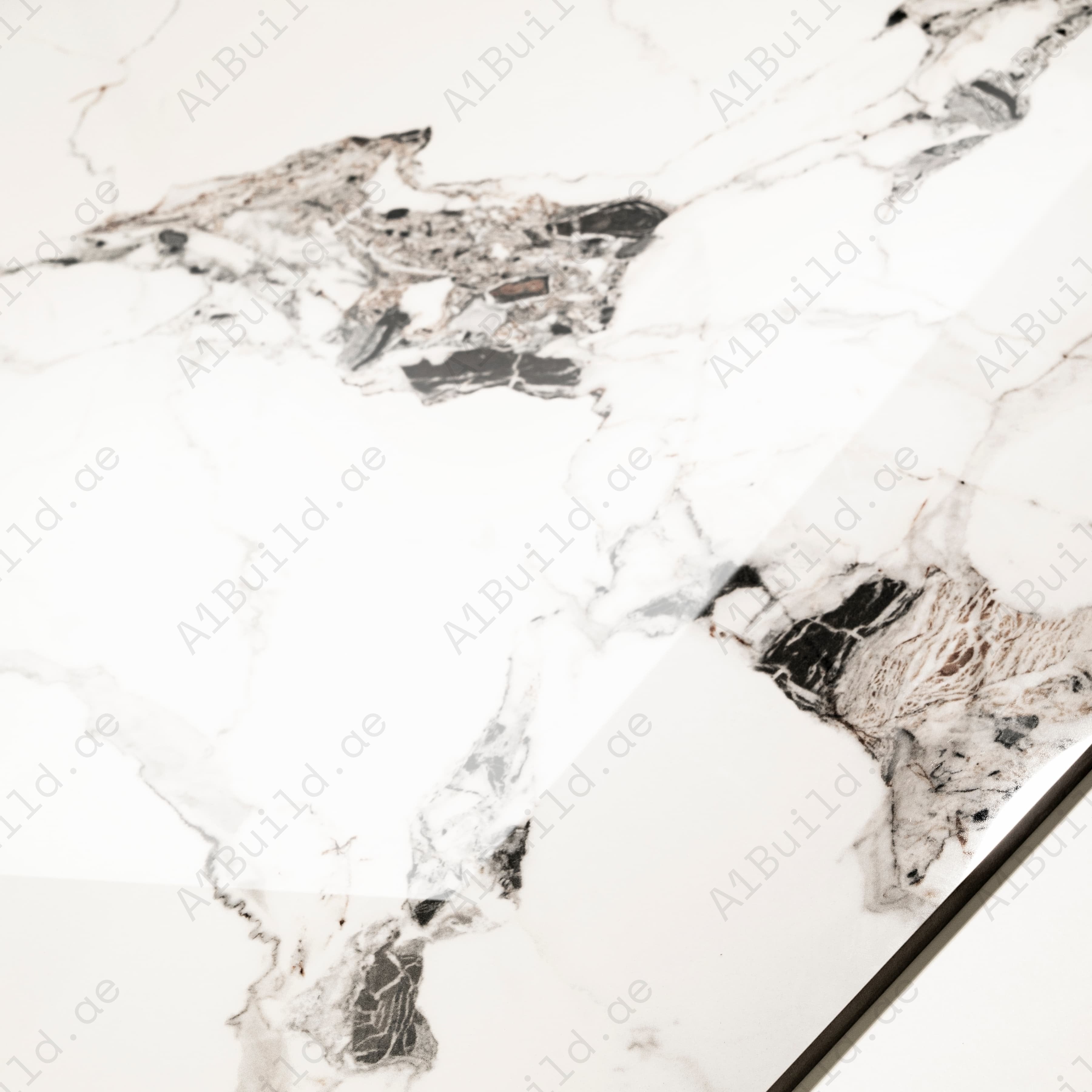 Calcatta Paris White Glossy Porcelain Tile 60x120cm | Bold Black Gold Marble Look | High Gloss Large Format Floor & Wall Tile UAE