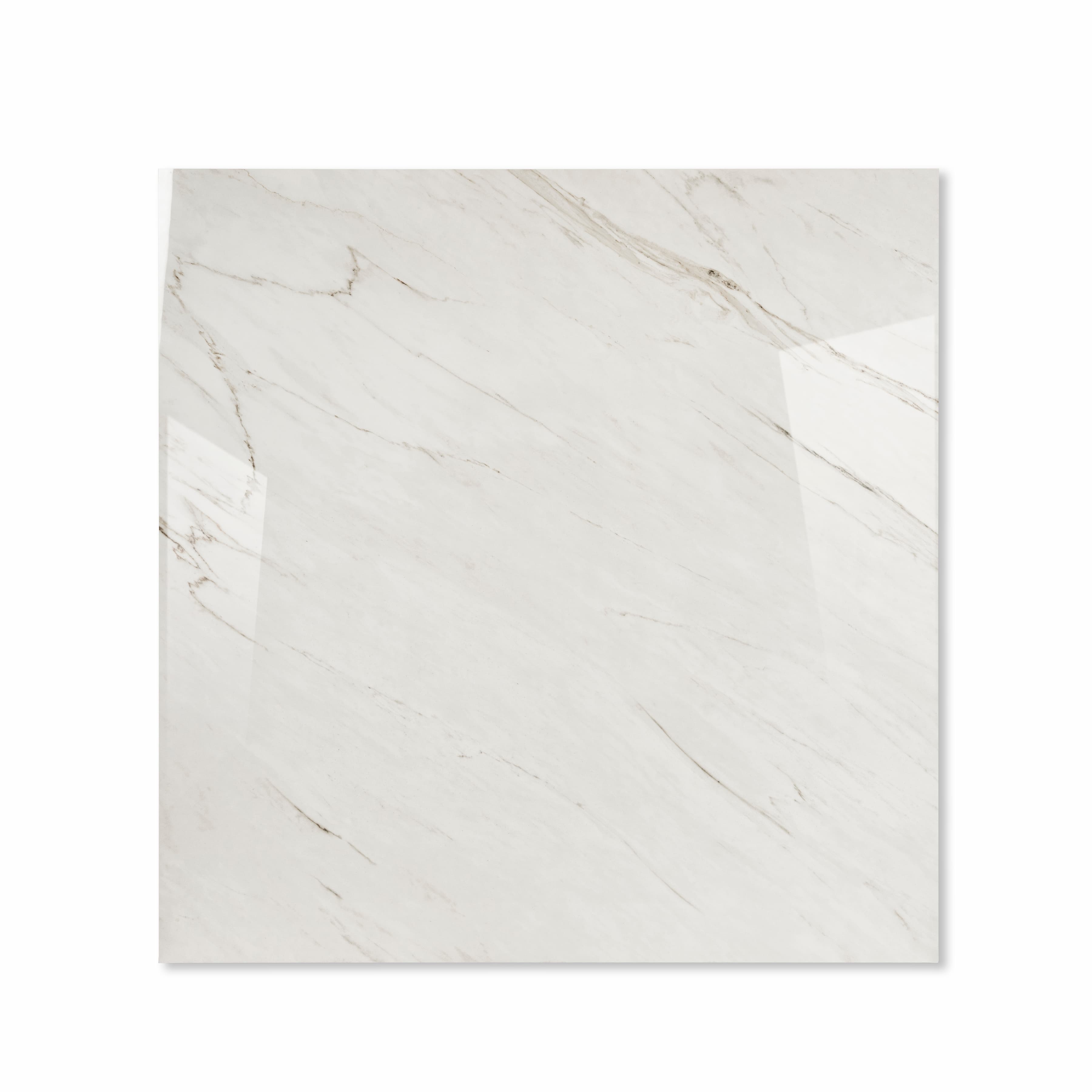 Top view of Cavallo cream white polished porcelain floor tile 120x120cm with warm brown amber marble veining