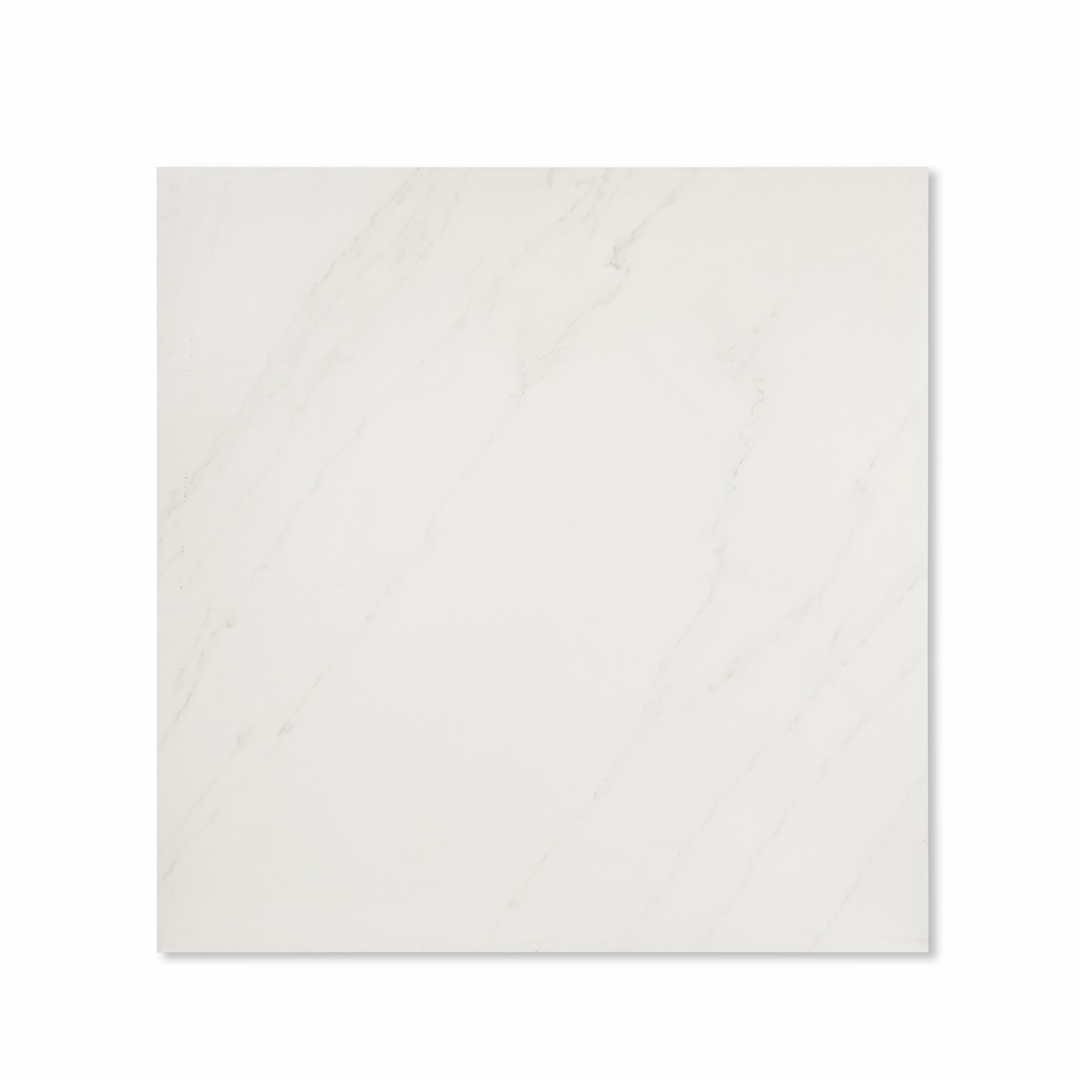 Top view of Arena Shine bright white matte porcelain floor tile 120x120cm with subtle wispy grey veining