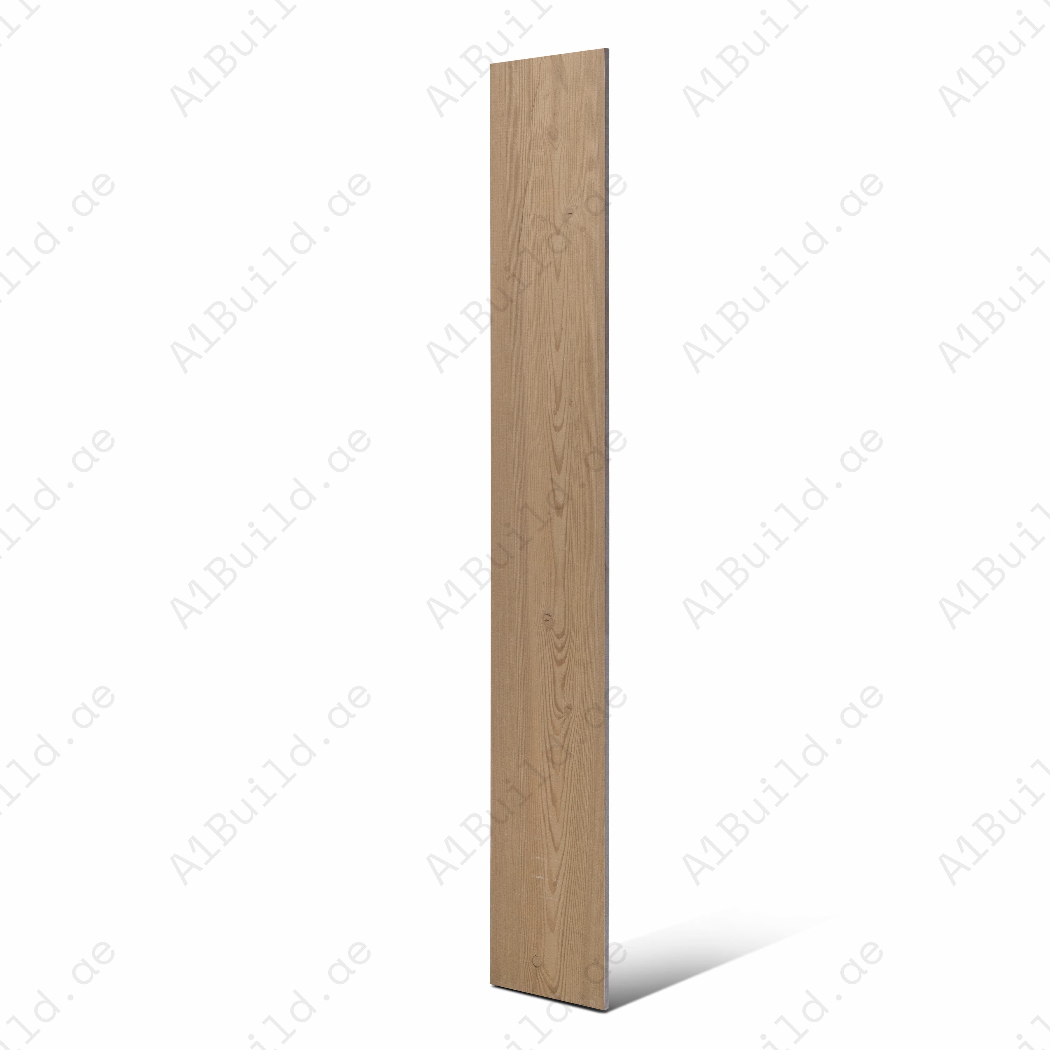 Light beige wood effect porcelain tile panel showcased against a marble backdrop