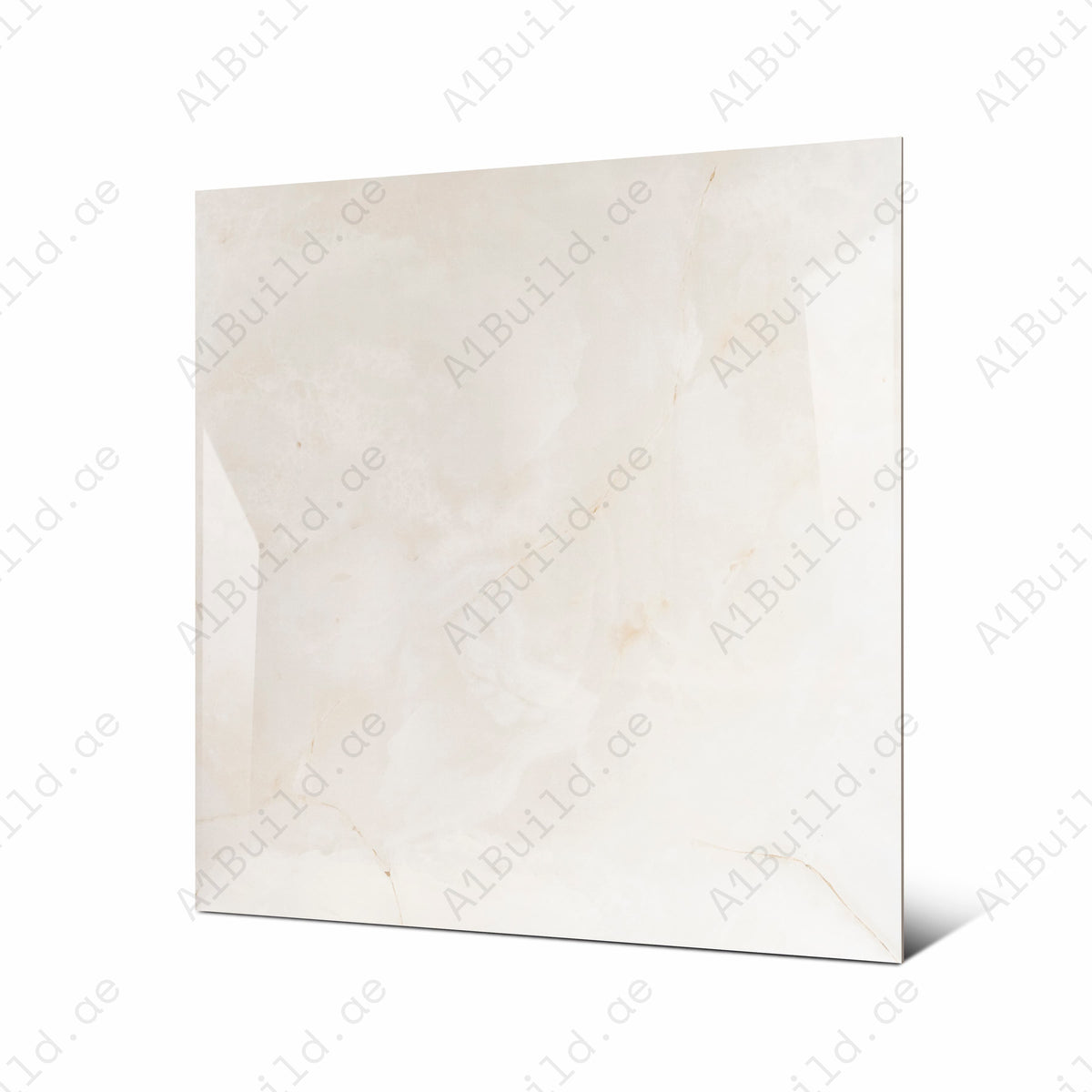 Angled view of 120x120cm cream onyx look porcelain tile for luxury floor and wall applications