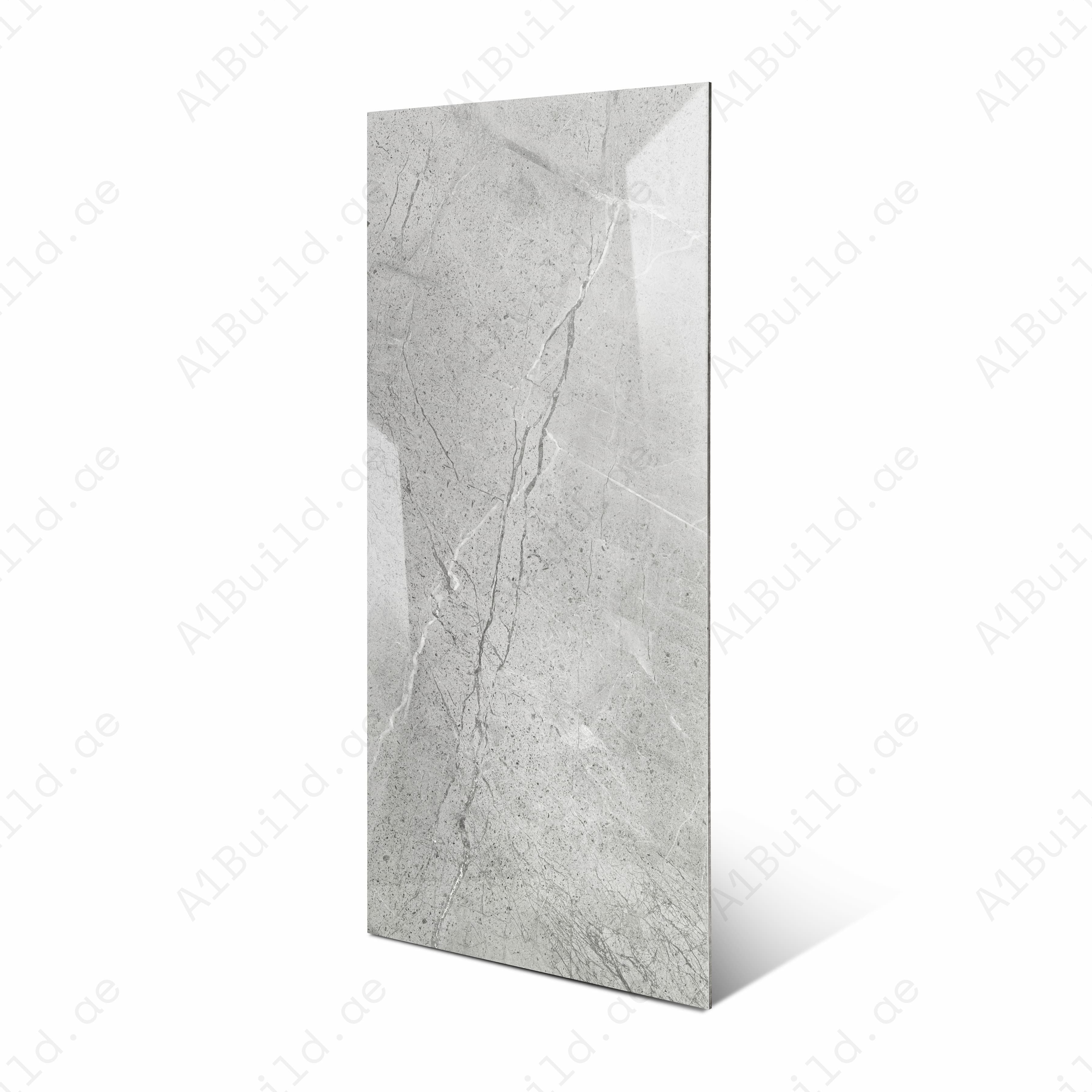 Venila Grey Glossy Porcelain Tile 60x120cm | Textured Stone Marble Look | Large Format Floor & Wall Tile UAE