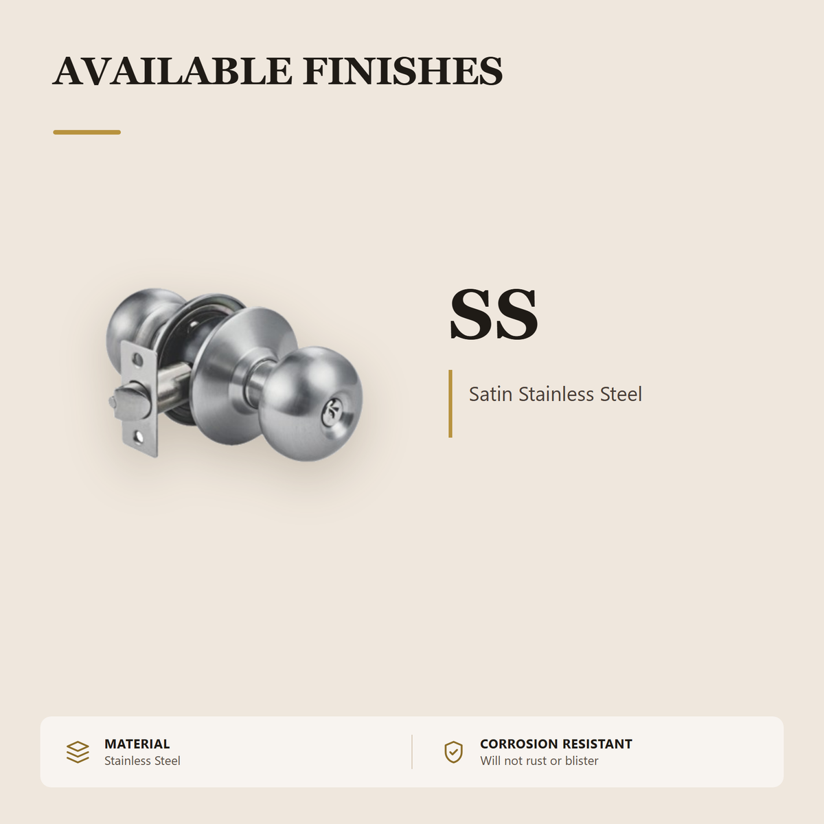 691.AD.SS-L premium cylindrical knob lock from the Stainless Steel Door Lock Series. Backset 60 or 70 mm, fits doors 35 to 50 mm thick, 5-pin cylinder. Built for smooth, reliable everyday use.