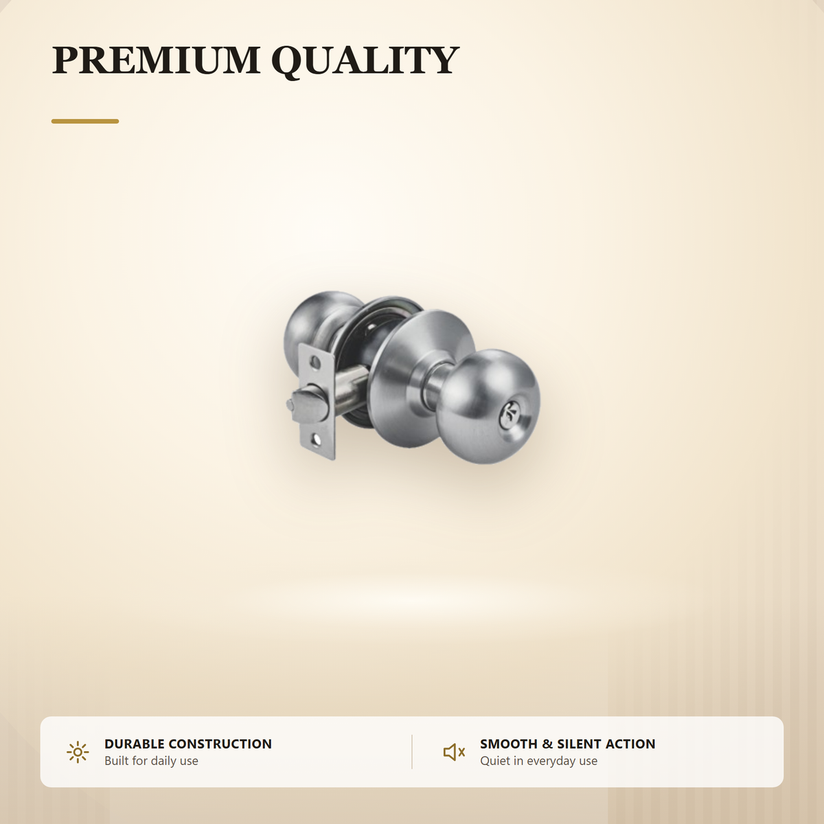 691.AD.SS-L premium cylindrical knob lock from the Stainless Steel Door Lock Series. Backset 60 or 70 mm, fits doors 35 to 50 mm thick, 5-pin cylinder. Built for smooth, reliable everyday use.