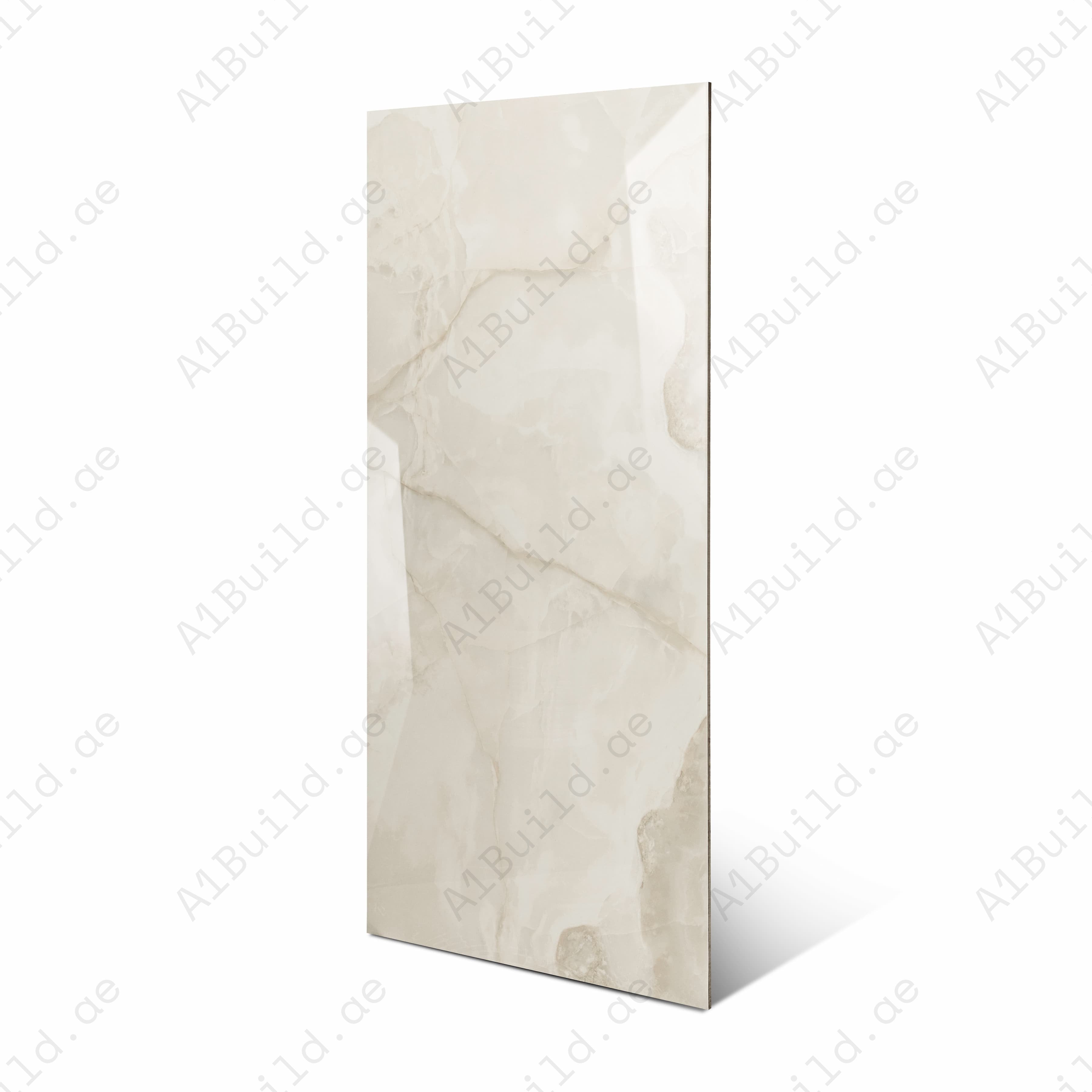 Oria Onyx Cream Glossy Porcelain Tile 60x120cm | Soft Cloud Onyx Look Large Format | Luxury Floor & Wall Tile UAE Dubai Abu Dhabi