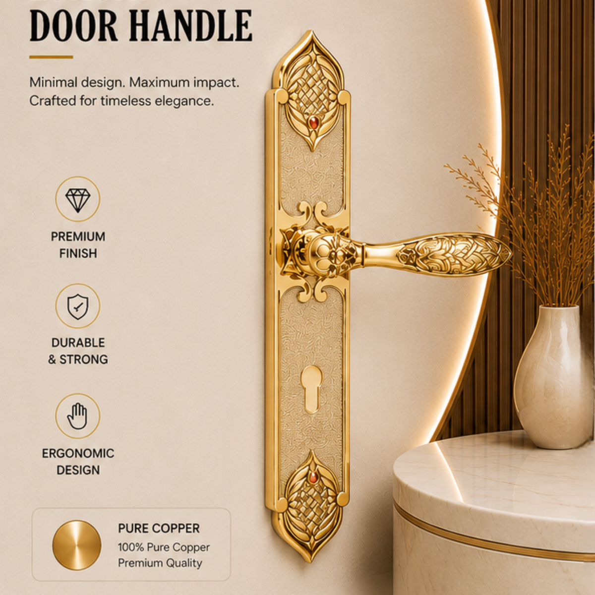 8812.8803 premium Pure Copper door lock with Rose Gold Plated finish. Designed for elegant interiors, smooth operation, and reliable everyday performance.