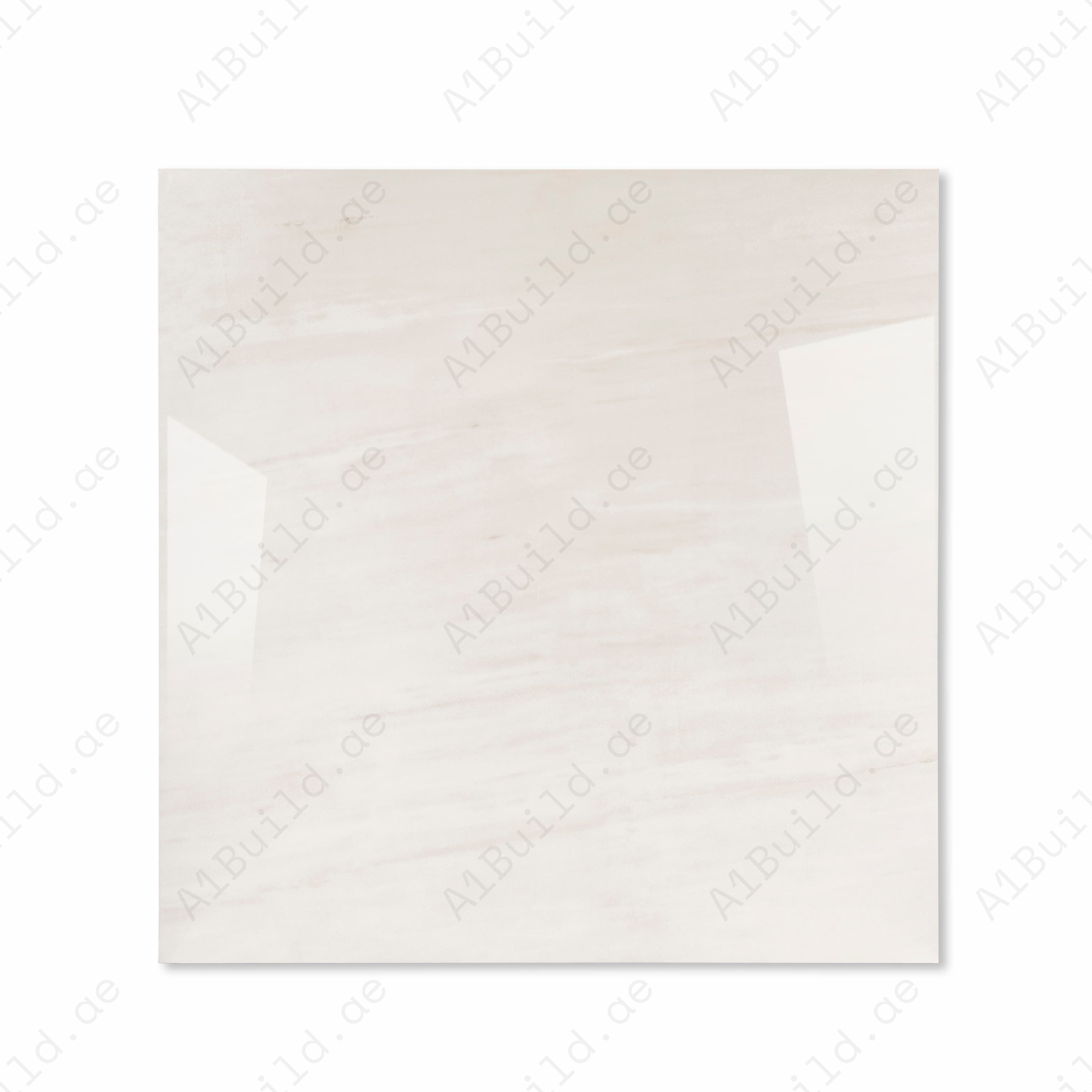 Top view of Melton Bianco soft ivory porcelain tile with subtle horizontal movement and glossy finish