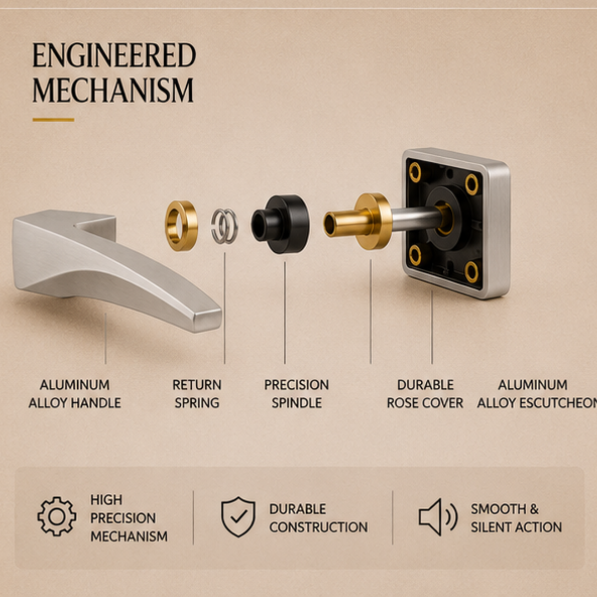 ALA.6439 premium aluminum alloy door lock handle in Matt Satin Nickel finish. Durable architectural hardware for modern homes, hotels, offices, and interiors.