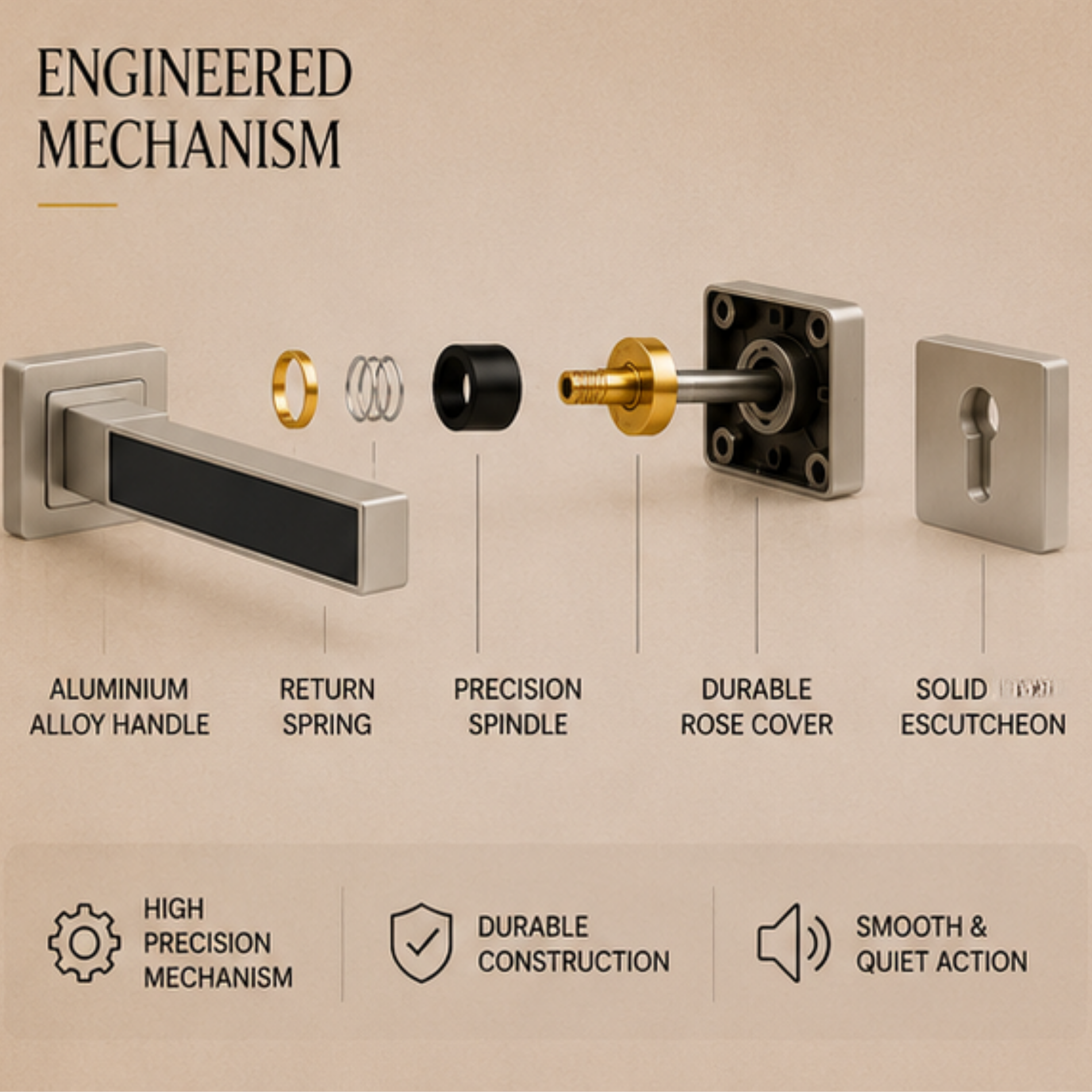 ALA.6501 premium aluminum alloy door lock handle in MSNYK finish. Modern architectural hardware for luxury homes, hotels, offices, and contemporary interiors.