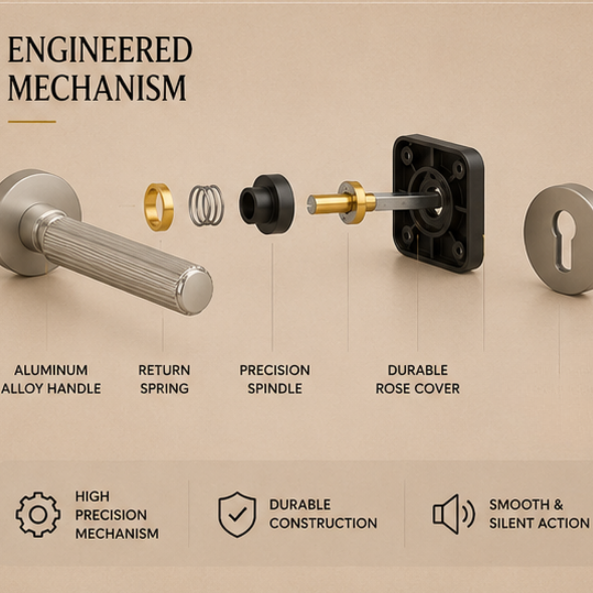 ALA.6515 premium aluminum alloy door lock handle in Matt Satin Nickel finish. Durable architectural hardware for modern homes, hotels, offices, and interiors.
