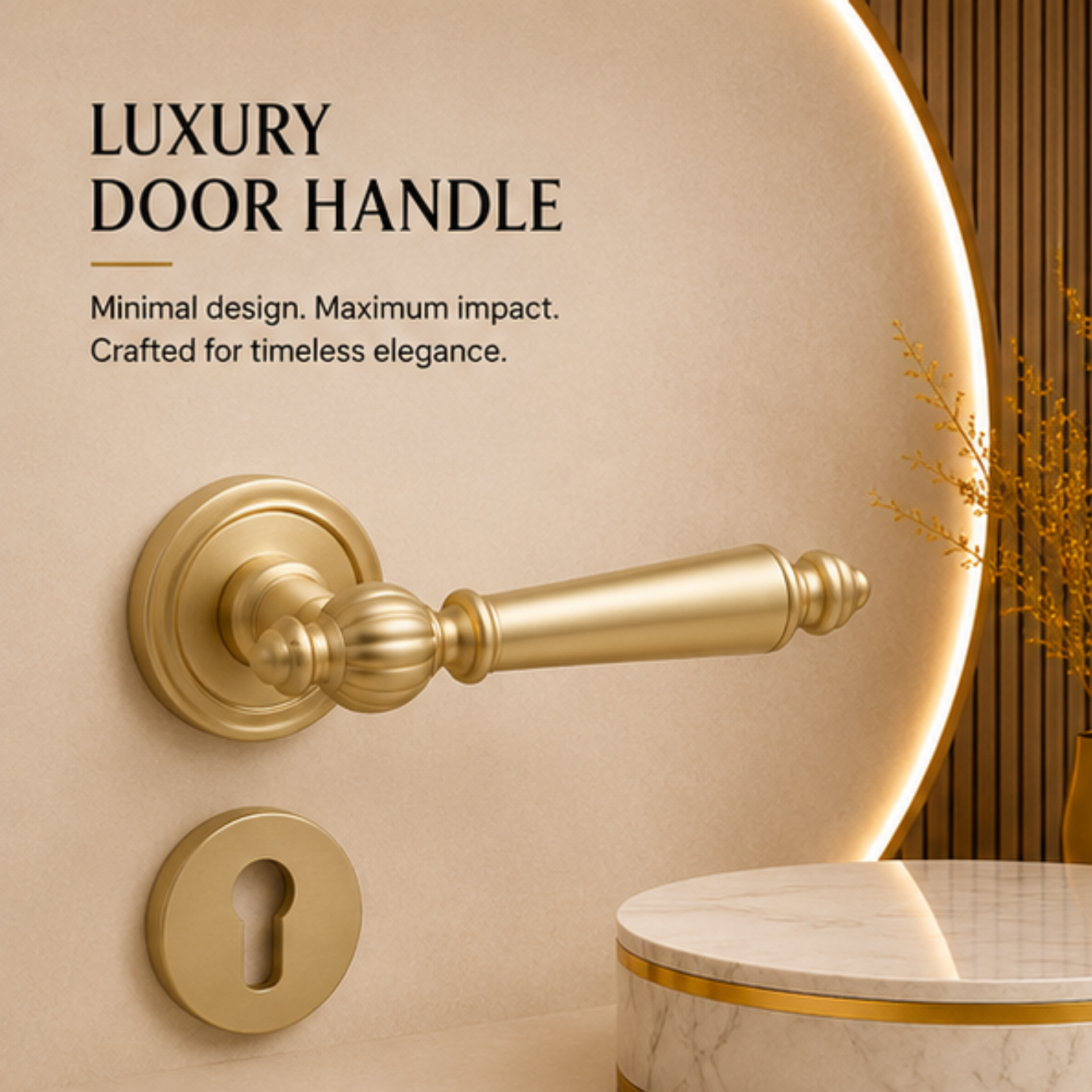 ALA.6538 premium aluminum alloy door lock handle in Matt Satin Brass finish. Modern architectural hardware for luxury homes, hotels, offices, and interiors.