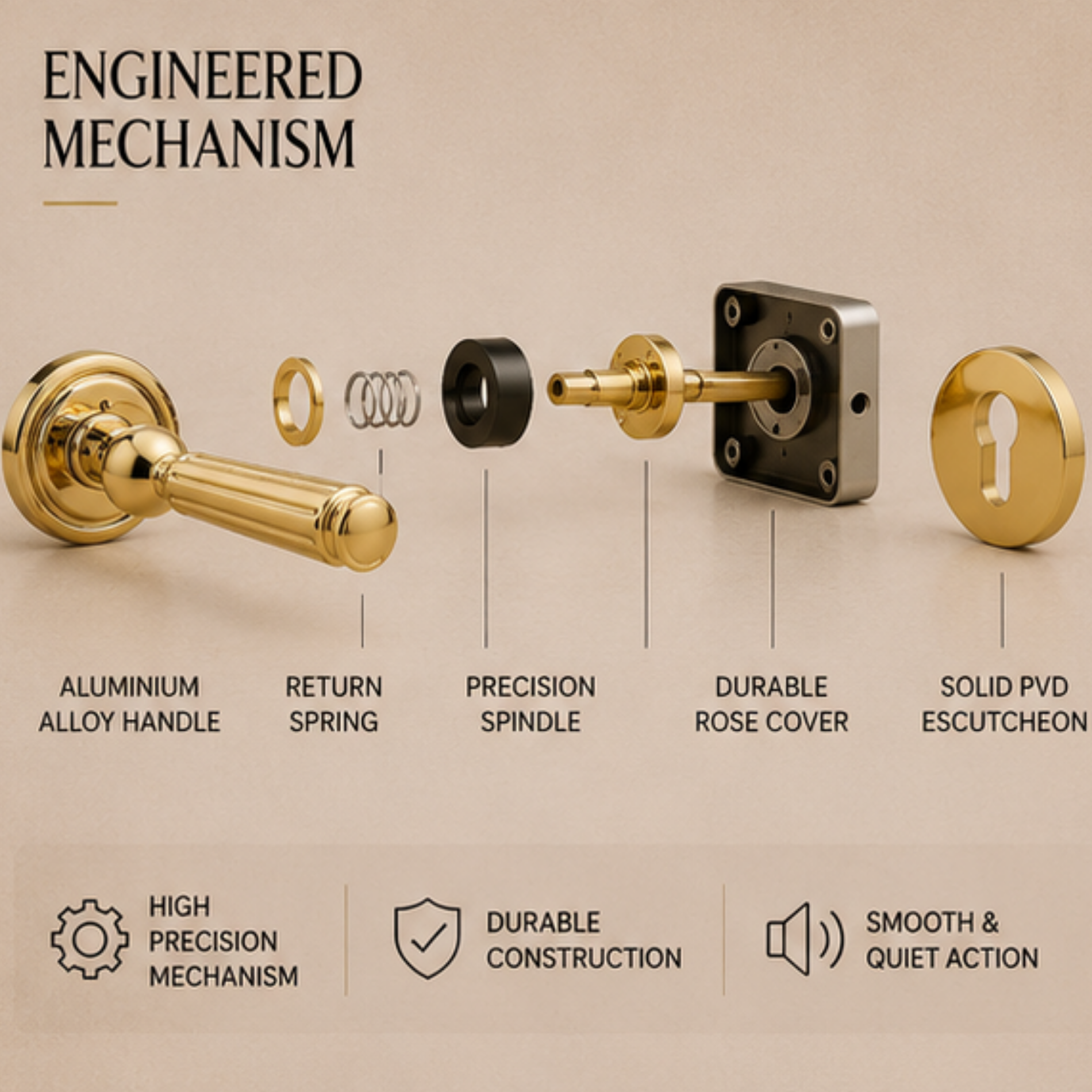 ALA.6539 premium aluminum alloy door lock handle with PVD finish. Durable architectural hardware with advanced surface protection for modern interiors.