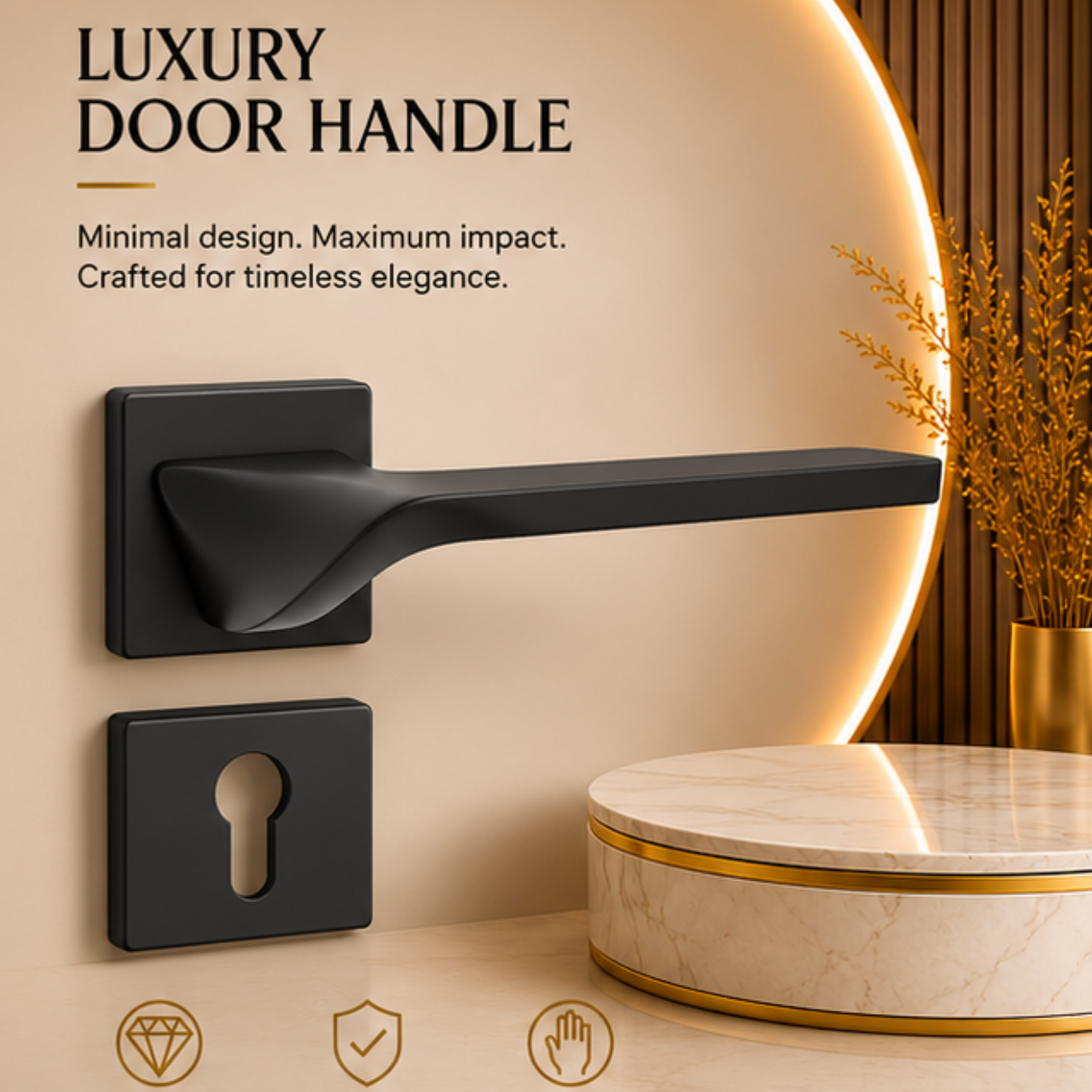 ALA.6589 premium aluminum alloy door lock handle in Black finish. Modern architectural hardware for luxury homes, hotels, offices, and contemporary interiors.