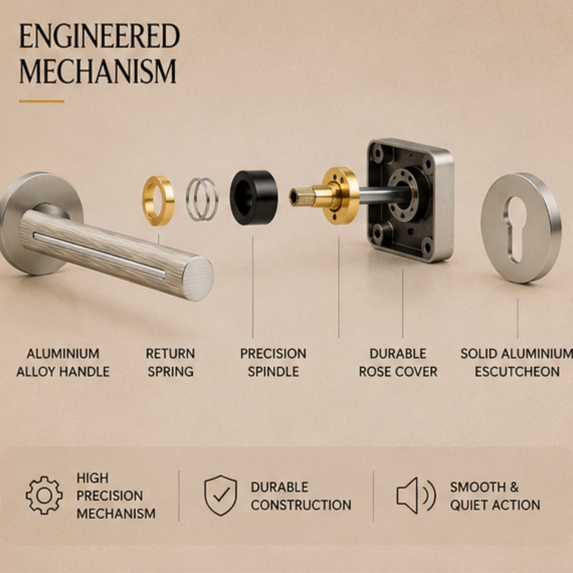 ALA.6691 premium aluminum alloy door lock handle in Matt Satin Nickel Chrome Plated finish. Modern architectural hardware for homes, hotels, and offices.