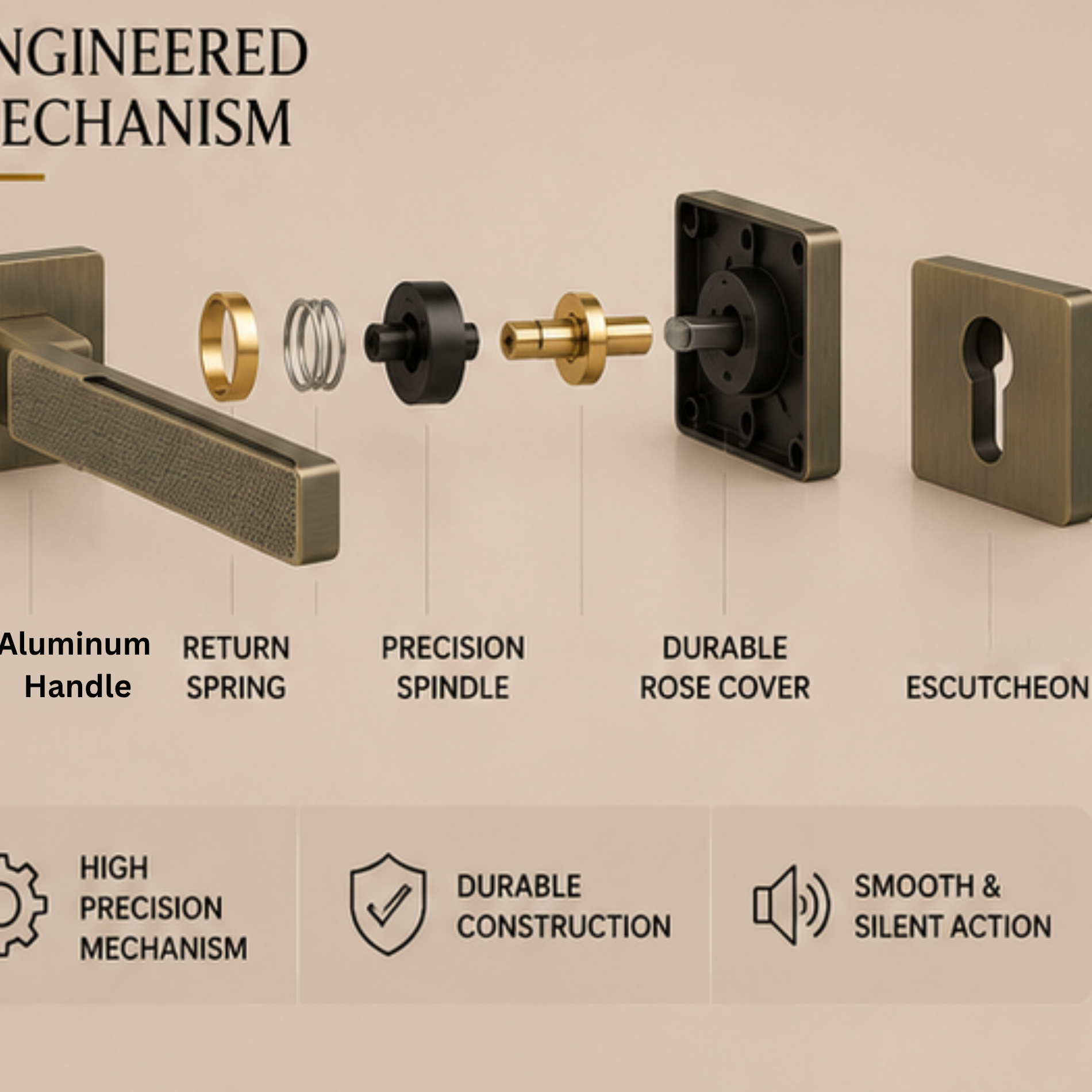 ALA.6782 premium aluminum alloy door lock handle in Dark Antique Brass finish. Luxury architectural hardware for homes, hotels, offices, and interiors.